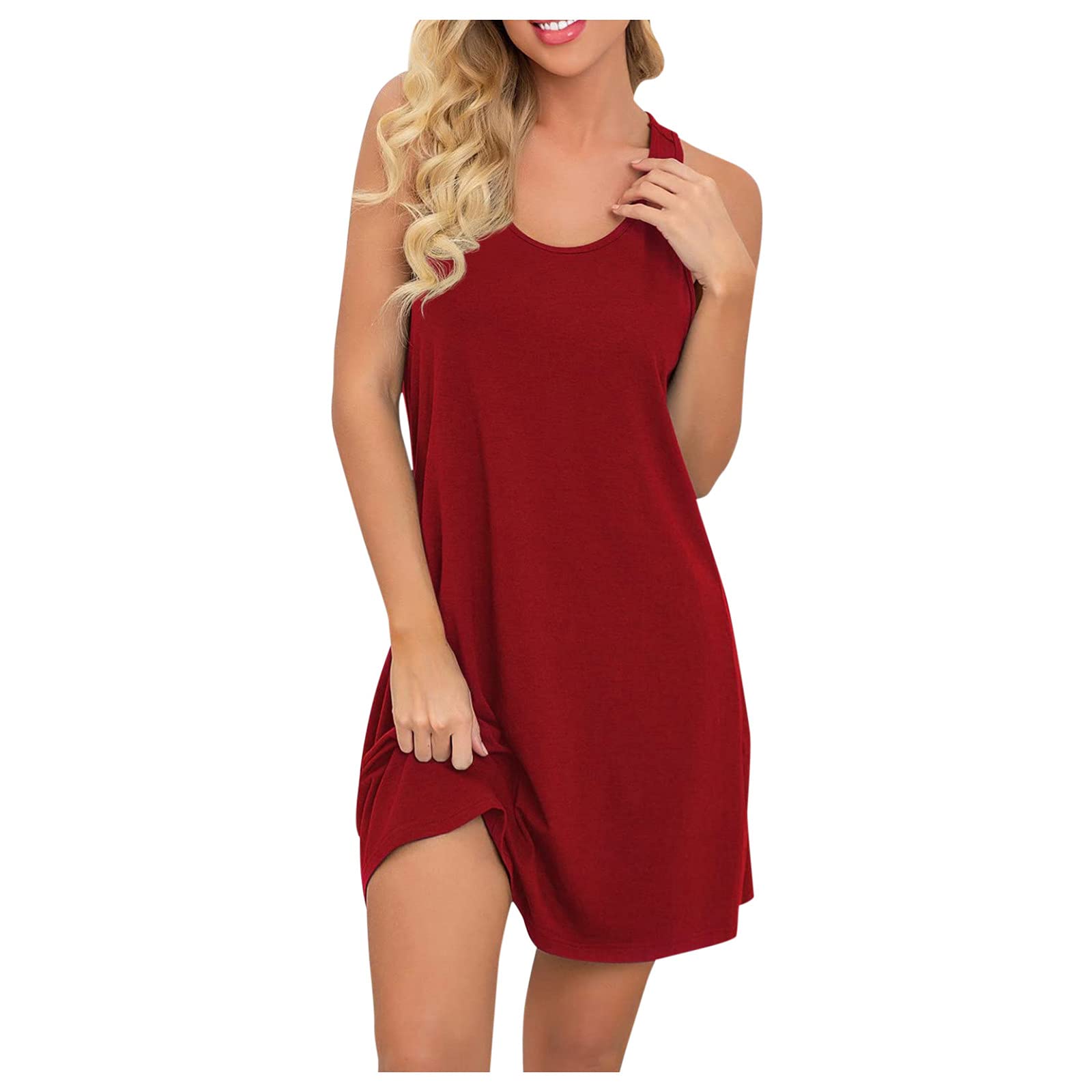Uqiangy Women's Summer Dresses 2022 - Sleeveless Round Neck Solid Color Nightdress & Tennis Dress | Perfect for Beach Vacations, Evening Parties & Casual Outings