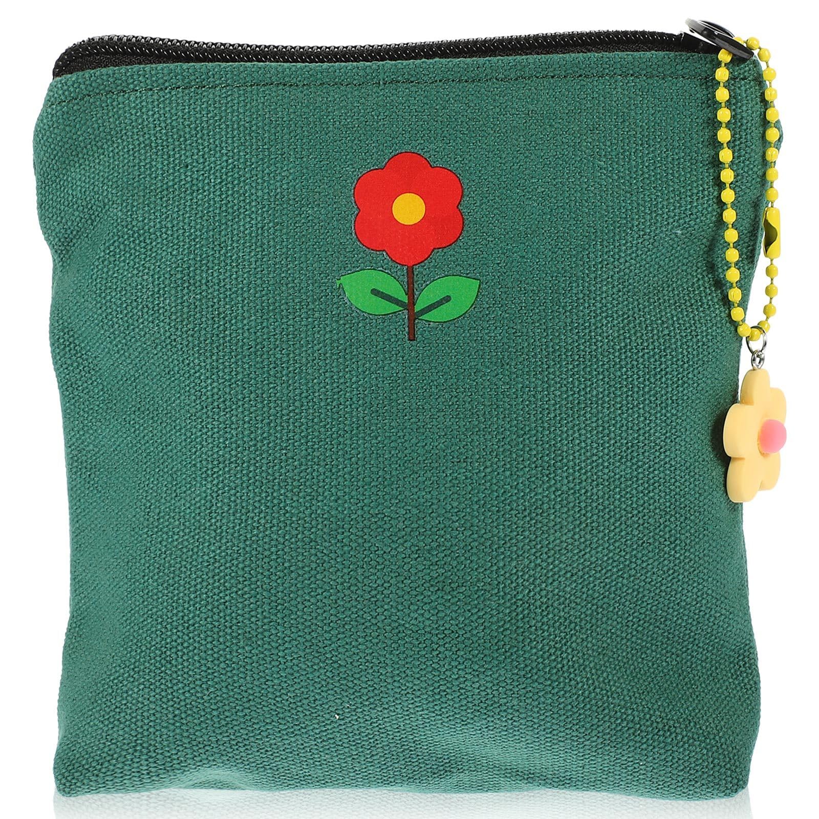 DOITOOL Cute Canvas Napkin Storage Bag - Mini Zipper Pouch for Coins, Cash, Makeup & Toiletries - Portable Green Travel Organizer for Women | Perfect for Travel, Home & Office Use