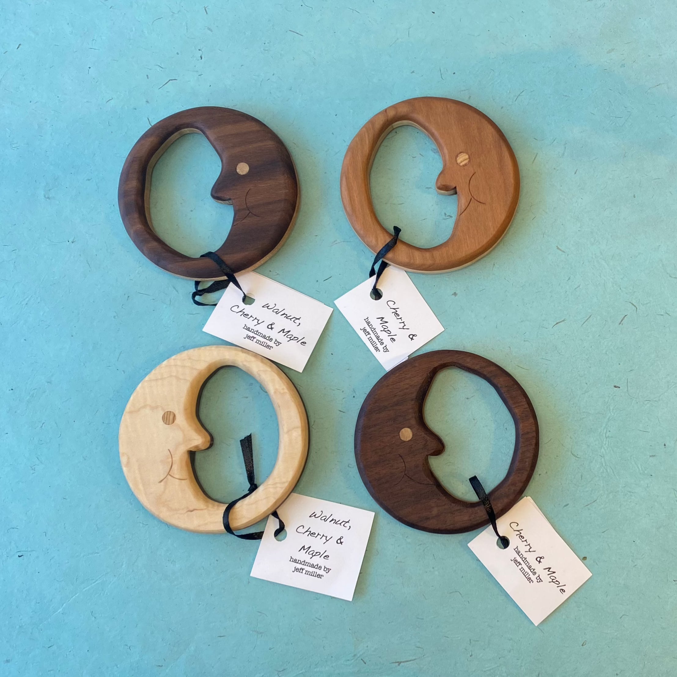 Organic Handmade Wooden Baby Teether - Moon and Ring Design | Safe & Natural Teething Toy for Infants | Perfect for Soothing Sore Gums at Home or On-the-Go