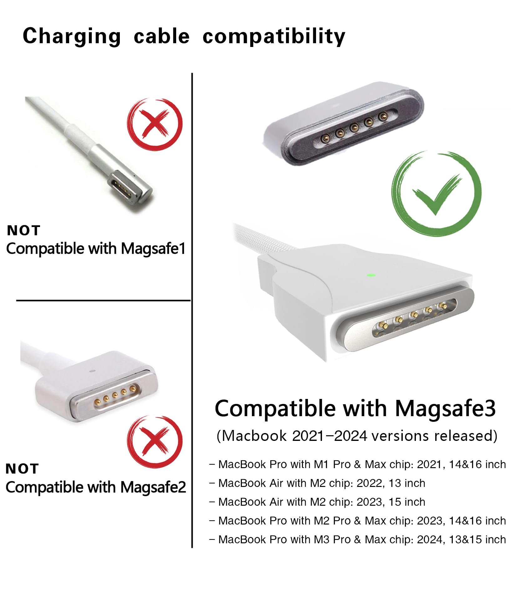 140W USB C to Magnetic Charging Cable - 3 Unique Designs, 6.6ft Fast Charger for MacBook Pro M1/M2/M3 (2021-2024) & MacBook Air (2022-2023) - Perfect for Home, Office & Travel Use