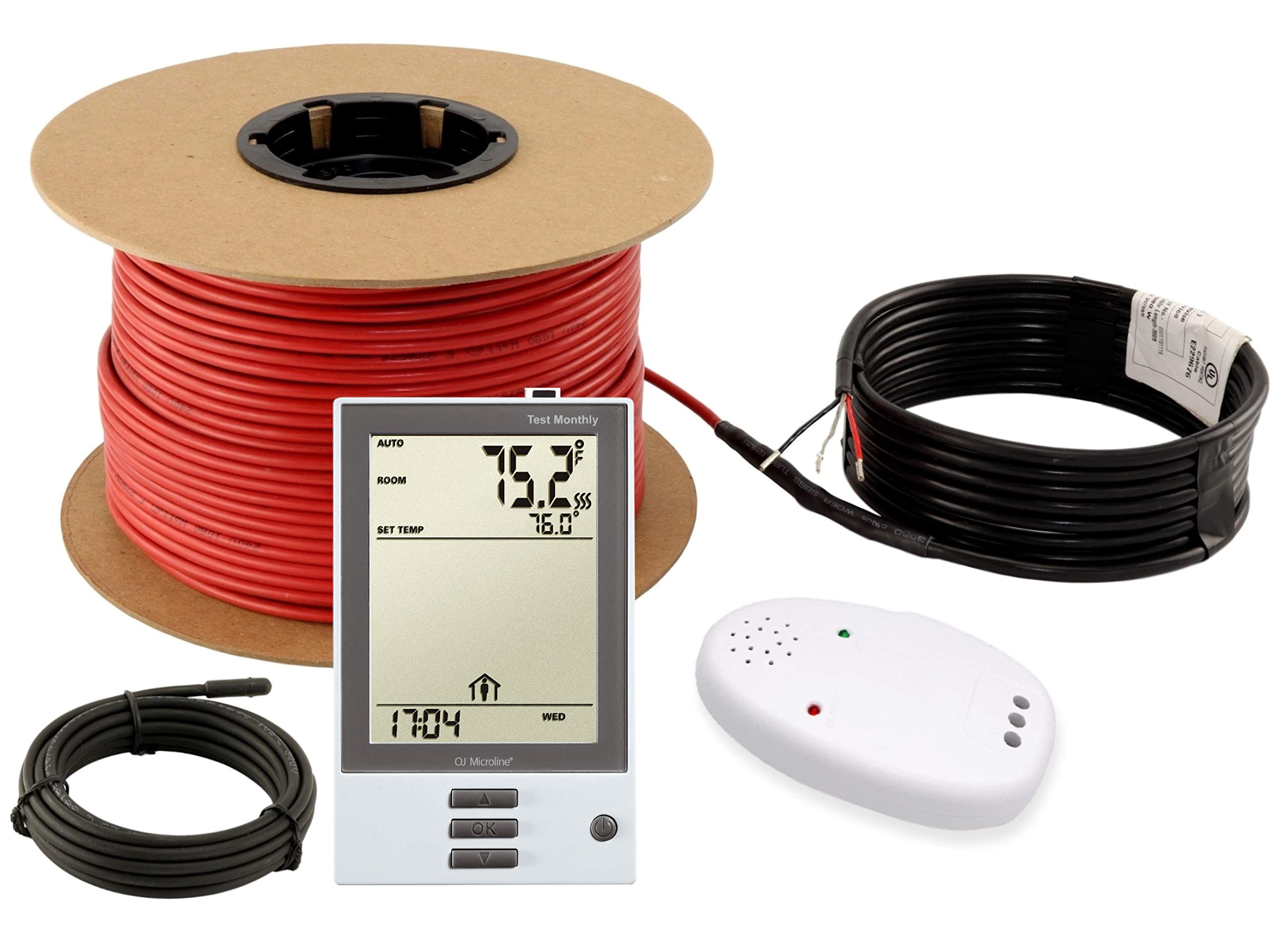25 sqft Electric Floor Heating Cable Kit - 120V Under Tile Heating System with Programmable Thermostat, GFCI, Alarm & Sensor - Perfect for Bathroom, Kitchen & Basement Floor Warming