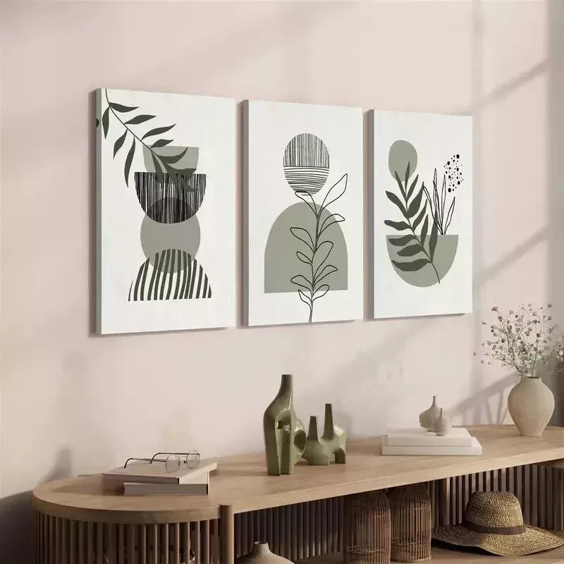 3-Piece Bohemian Style Sage Greenery Wall Art Set - Modern Brown Tree Canvas Framed 50x70cm - High Quality Print 100% Australian Made - Ready to Hang - Perfect for Living Room, Bedroom & Office Decor
