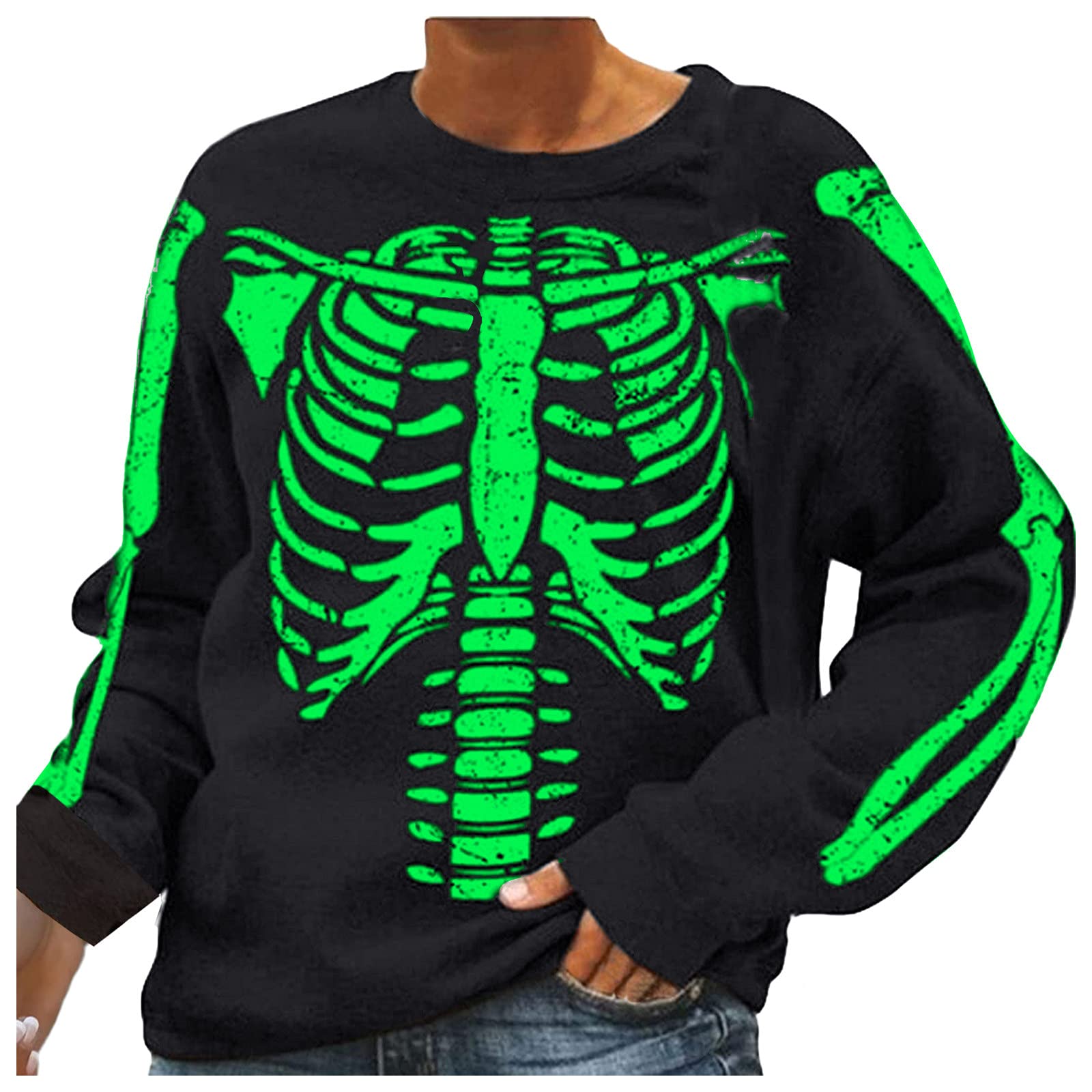 Women's Long Sleeve Skeleton Pullover Sweatshirt - Halloween Crewneck Loose Fit Hoodie for Women | Casual Wear, Costume Party, Spooky Outfit