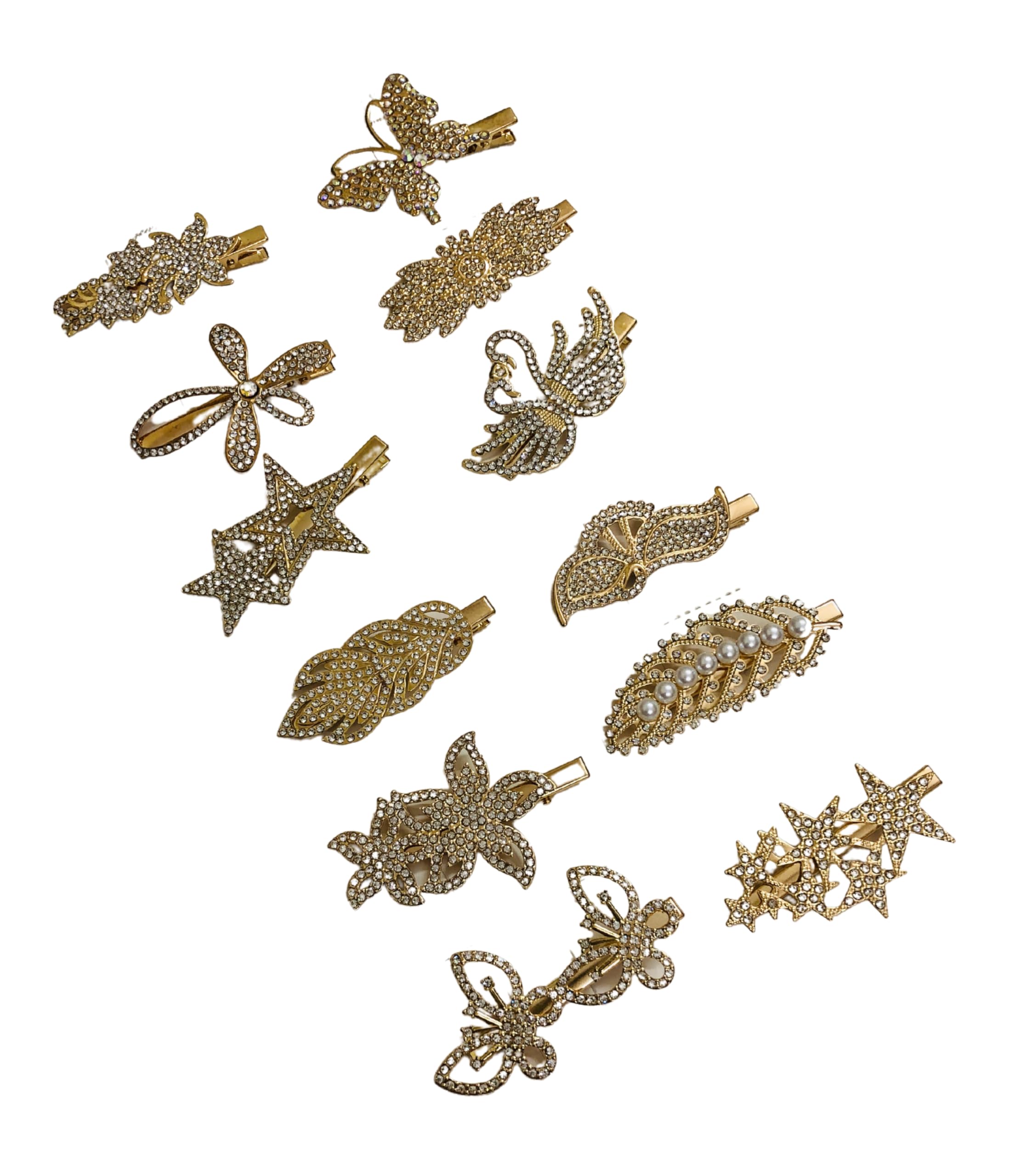 Samyak 12-Piece Studded Hair Pins Set - Stylish Floral Metal Stone Hair Clips for Women & Girls | Multi-Design Hair Accessories for Parties, Weddings & Everyday Use