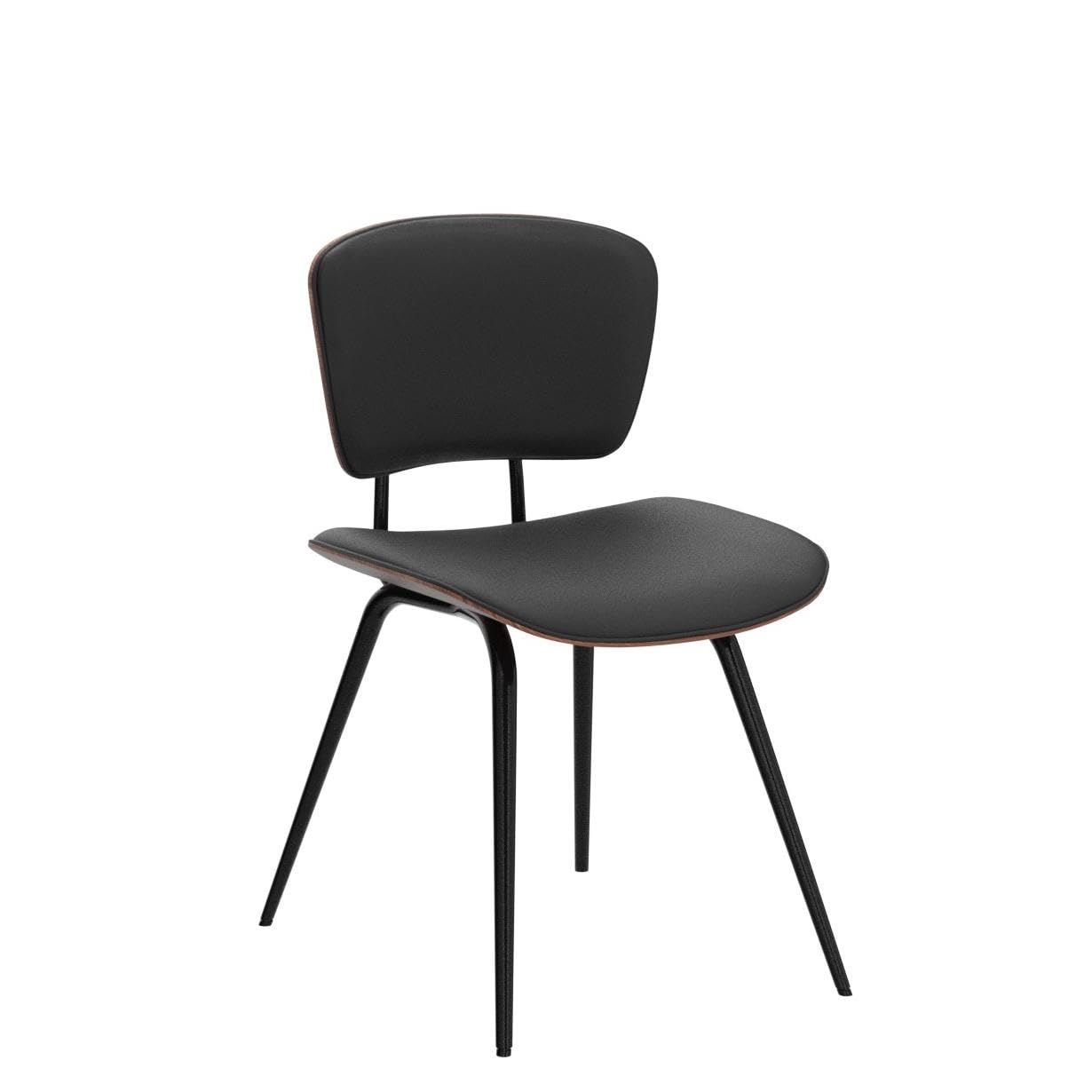 Stylish AQG Mid Century Modern Dining Chairs Set of 2 - Genuine Leather Upholstery with Bentwood Backrest & Sturdy Metal Legs - Perfect for Dining Room, Kitchen, Breakfast Nook & Home Decor