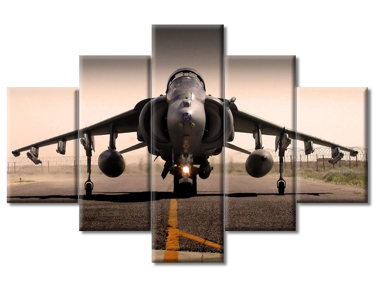 5-Piece Military Jet Fighter Canvas Wall Art Set - Air Force Themed Large Wall Decor (60