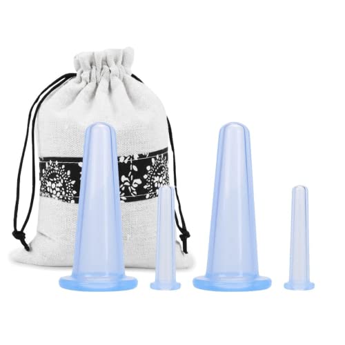Povosyoung 4Pcs Silicone Suction Cups for Anti-Cellulite & Body Massage - Vacuum Cupping Therapy Set for Face & Skin - Blue - Perfect for Home Spa, Relaxation, and Pain Relief