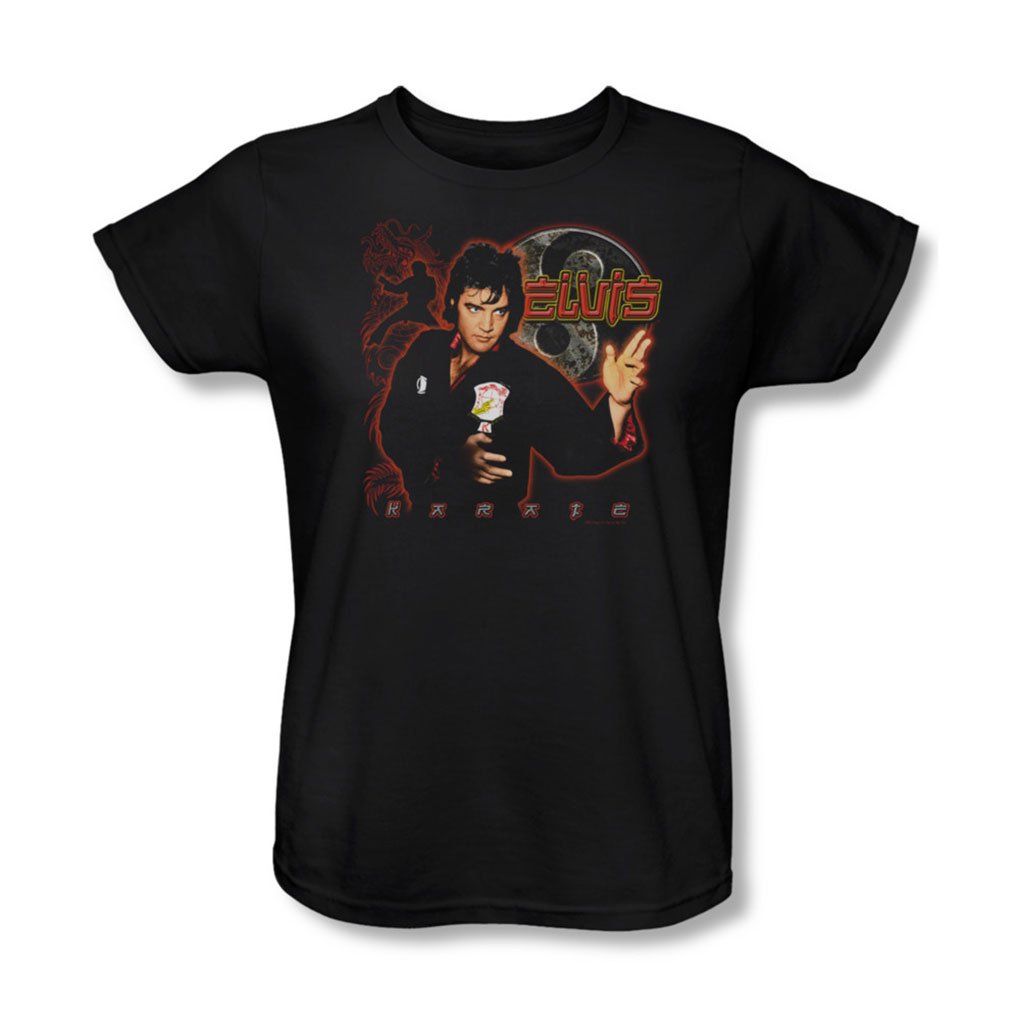 Elvis Presley Karate Women's Black T-Shirt - Vintage Rock Music Tee for Fans, Casual Wear & Gift Ideas
