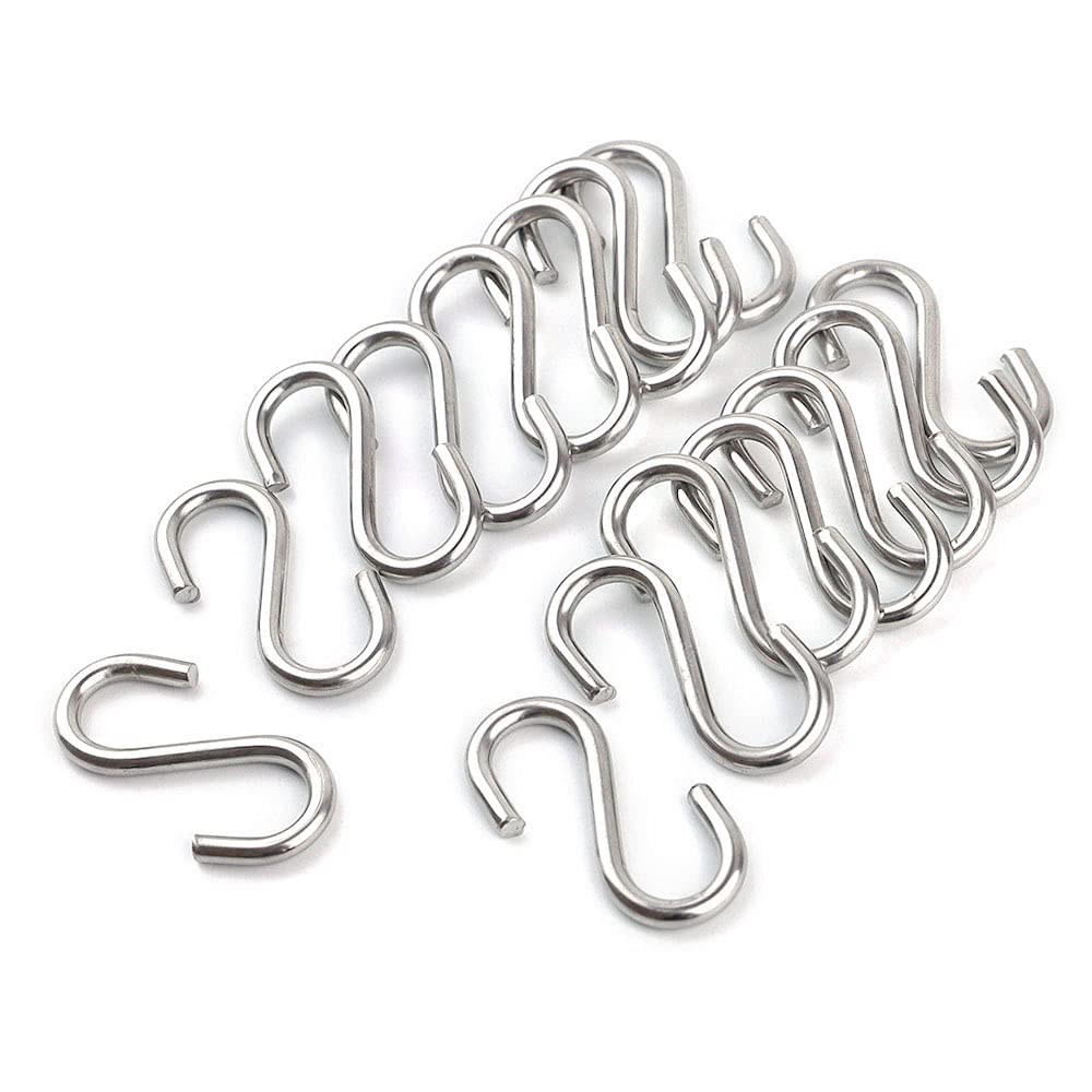 15 Pack Heavy Duty Stainless Steel S Hooks - 2.2 Inch Long, 1/5 Inch Thick Rust-Resistant Metal Hooks for Kitchen, Garage, Garden & Home Organization
