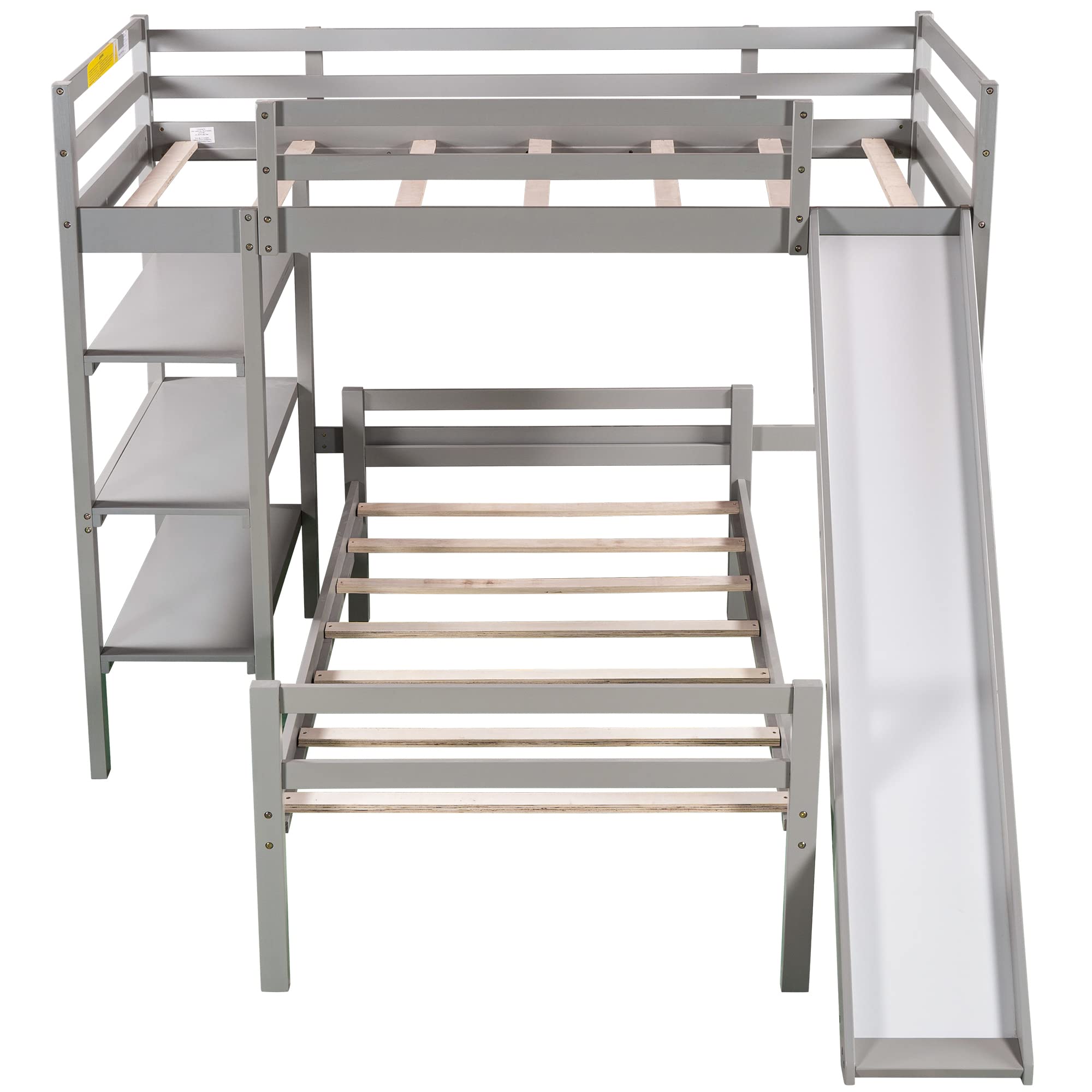 Harper & Bright Designs Twin Size Loft Bed with Slide & Shelves - Space-Saving Twin Over Twin Bunk Bed for Kids & Teens - Perfect for Small Bedrooms, Dorms & Playrooms (Grey)