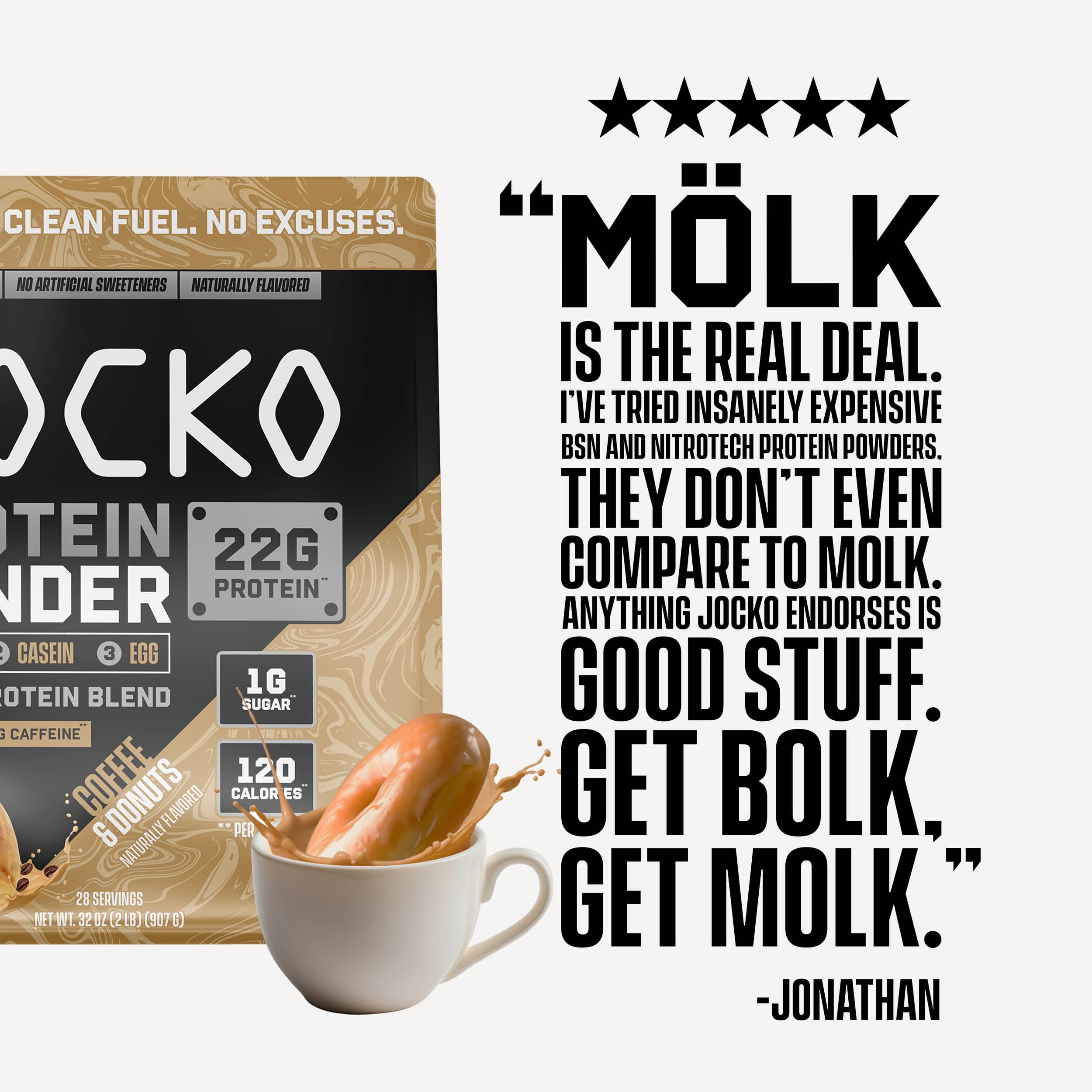 JOCKO MÖLK Premium Whey Protein Powder - 25g Protein per Serving, Low Sugar, Keto Friendly - Perfect for Post-Workout Recovery, Muscle Building & Healthy Lifestyle