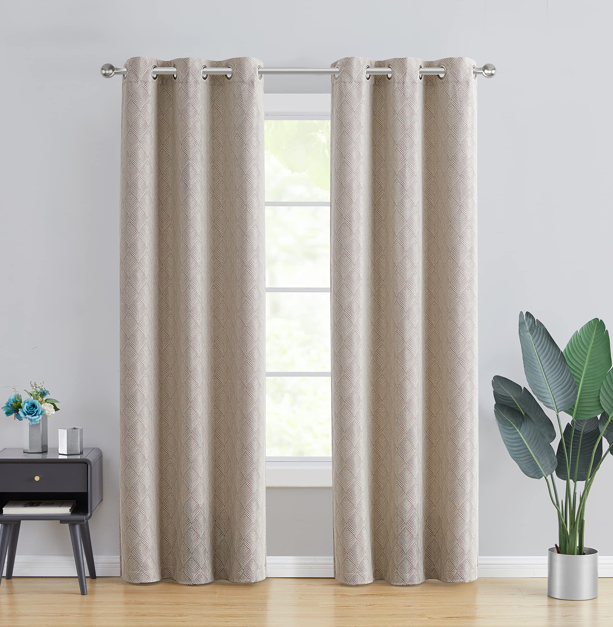 Tahari Home - Lustrous Grommet Top Curtain Panel Pair, Stylish Home Decor for Living Room & Bedroom (Galene Taupe, 76