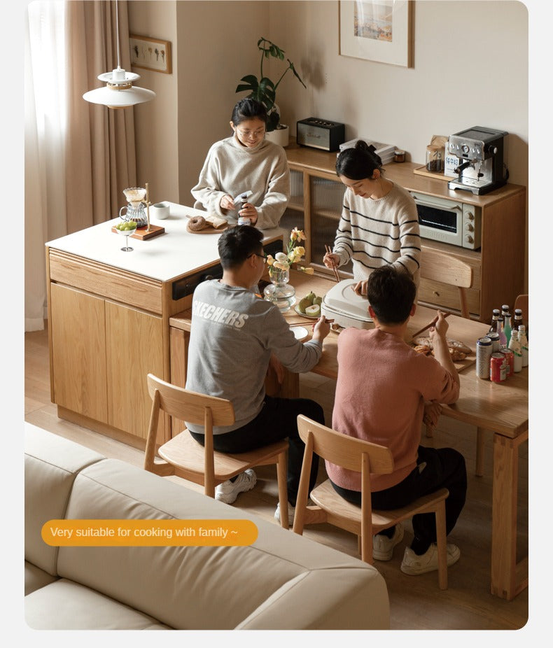 Solid Oak Wood Rock Plate Island - Multi-Functional Dining Sideboard for Kitchen, Dining Room & Living Room Storage