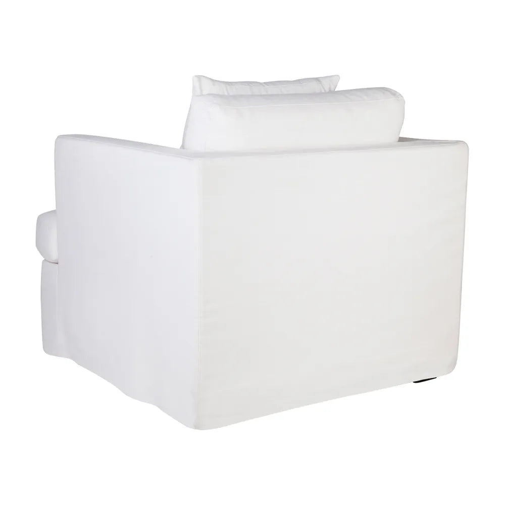 Berkshire Slip Cover Arm Chair - White Linen Fabric Upholstered Living Room Accent Chair for Home, Office & Lounge Decor