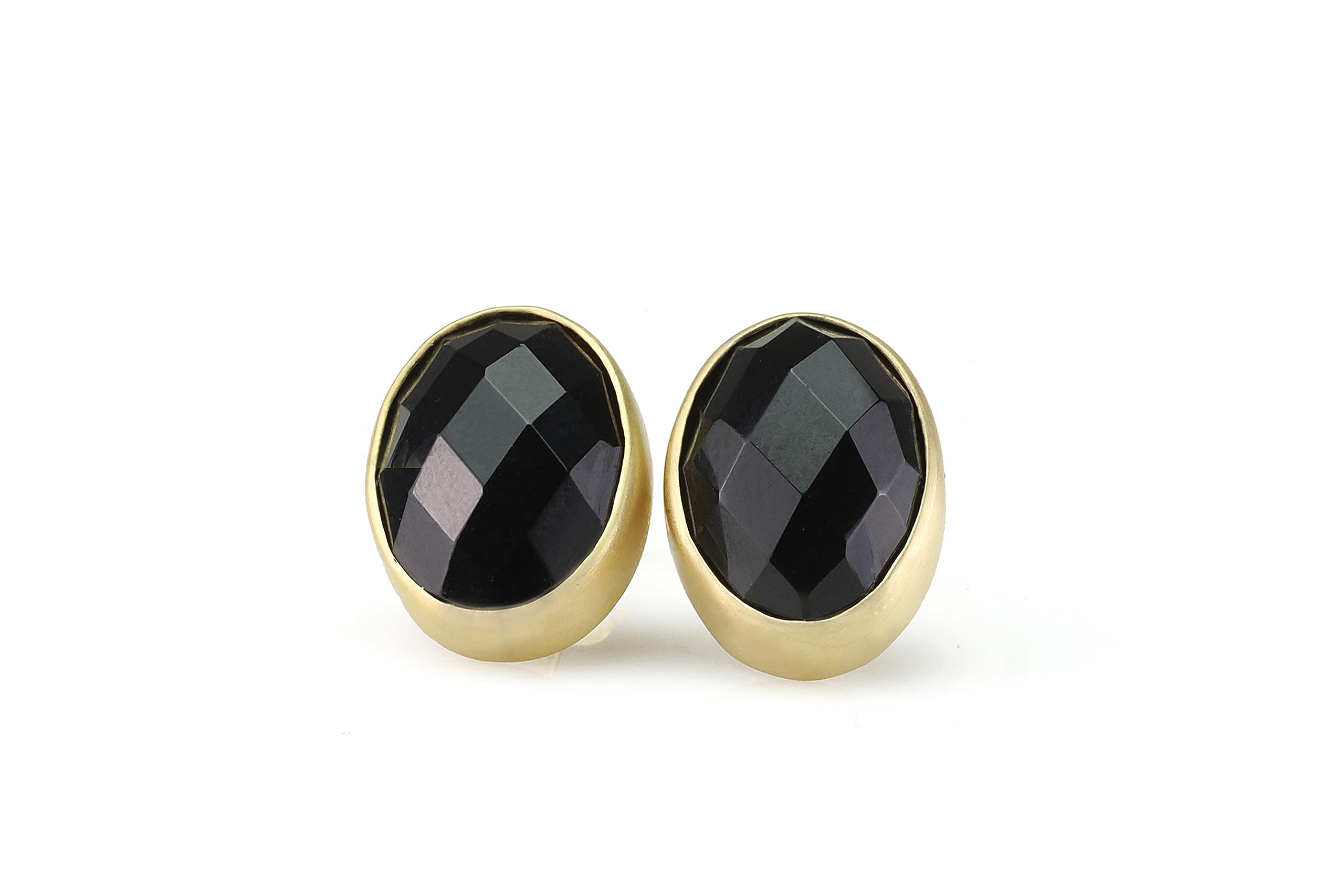Black Onyx Stud Earrings in 18k Gold Vermeil - Minimalist Oval Gemstone Jewelry with Gold Bezel Setting - Perfect for Everyday Wear, Office & Special Occasions