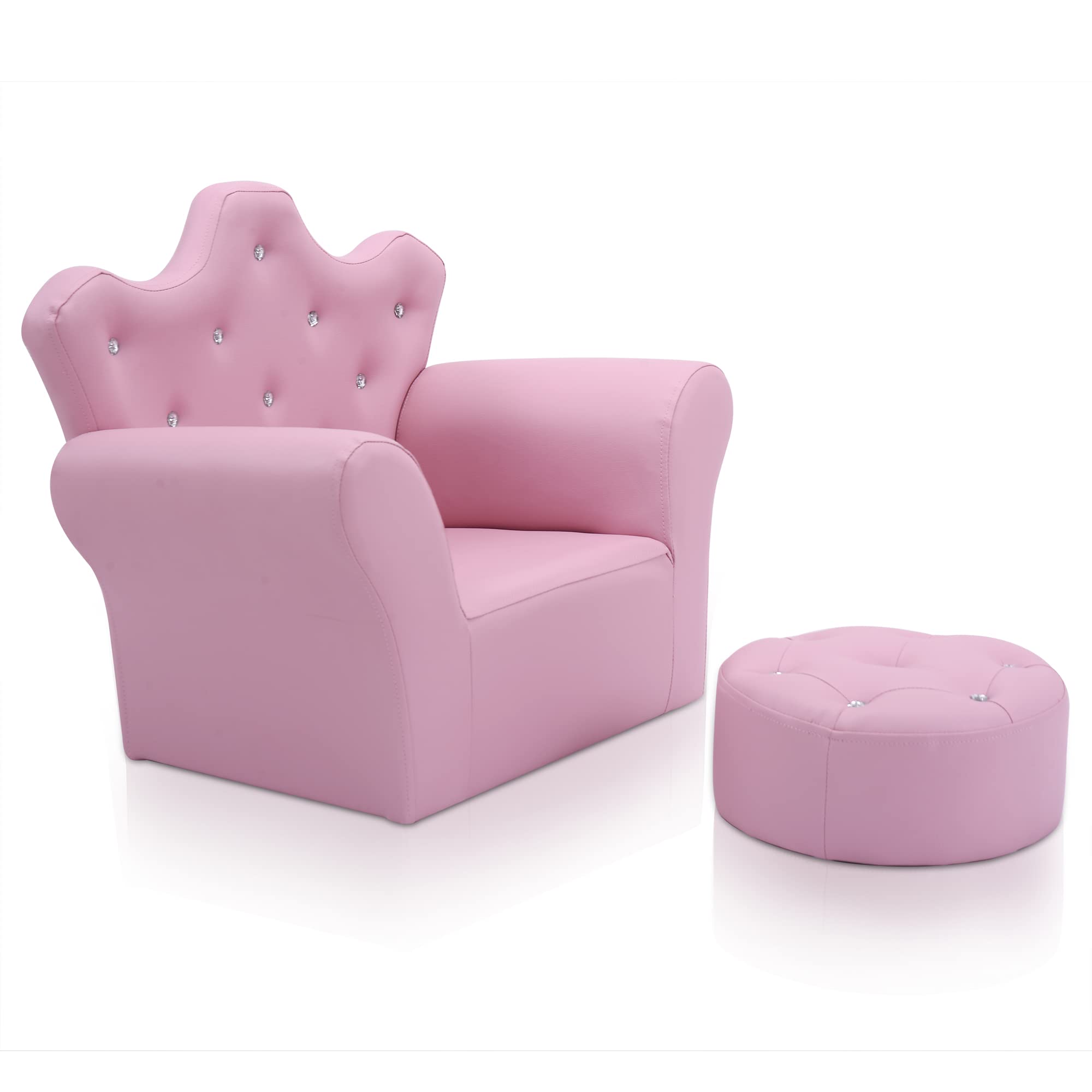 ARLIME Kids Sofa with Ottoman - Pink Princess Toddler Armchair with Diamond Decor, Soft Upholstered Couch for Boys & Girls - Perfect for Playroom, Bedroom & Nursery Decor