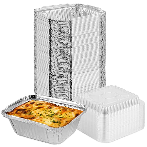 50 Pack Aluminum Foil Pans with Clear Plastic Lids - 1 Lb Disposable Food Containers for Takeout, Leftovers, Meal Prep & Party Serving - Heavy Duty To-Go Trays for Restaurants, Catering & Home Use