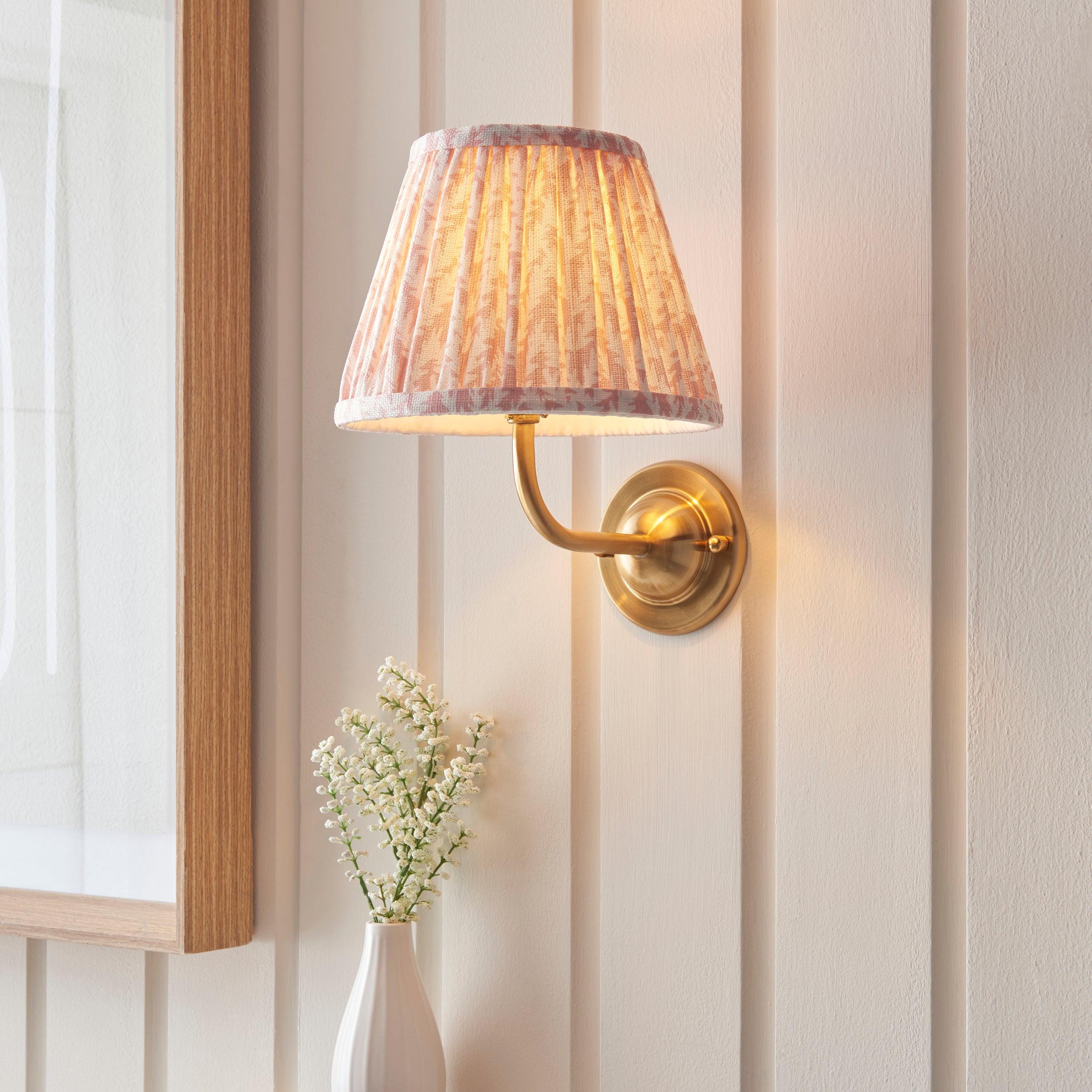 Brass Wall Light with Dome Arc Design and 20cm Peachy Keen Leaf Shade - Perfect for Bedroom, Living Room, and Hallway Lighting Decor