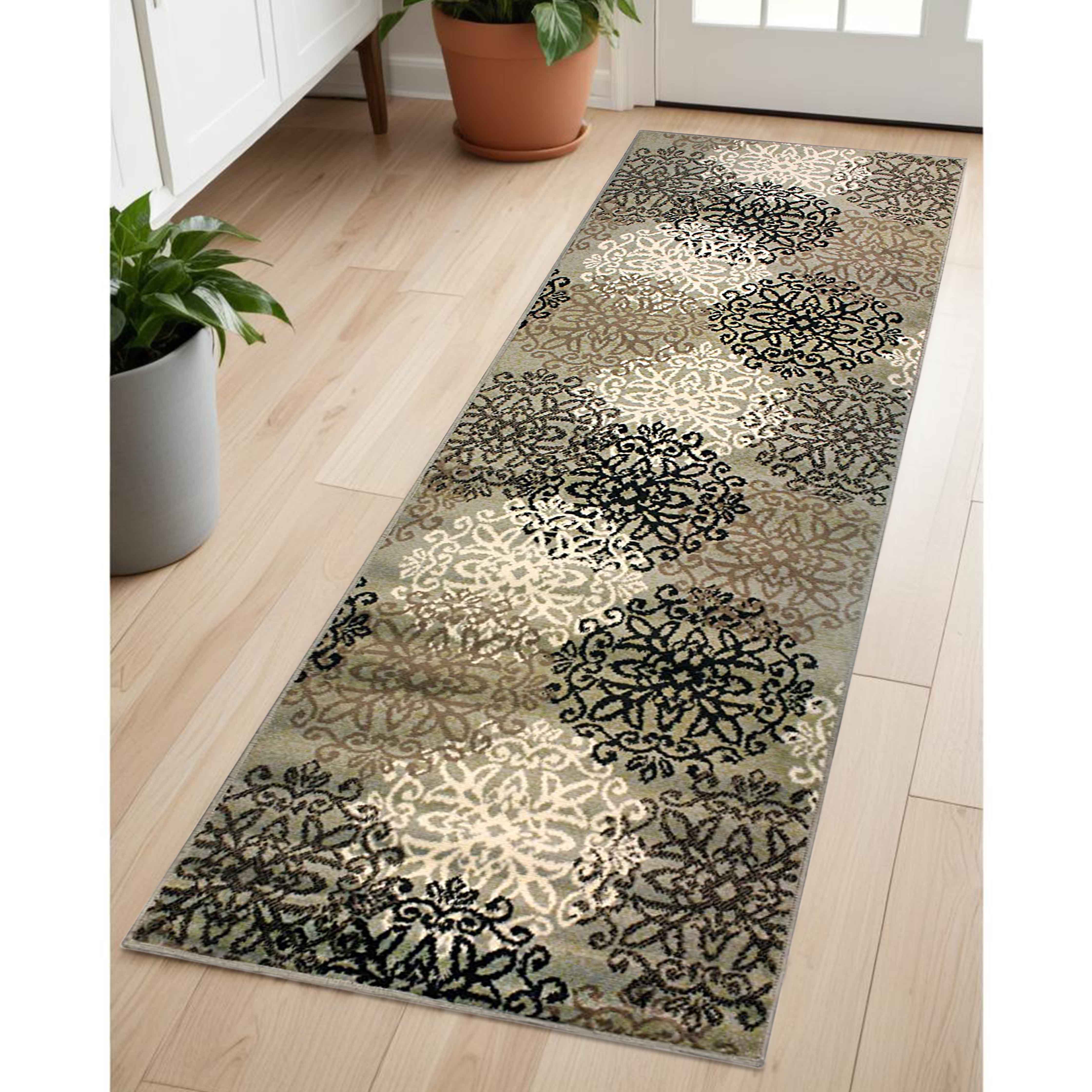 Leigh Traditional Floral Scroll Indoor Area Rugs & Runner Rugs - Non-Slip Soft Living Room Bedroom Decor Carpet