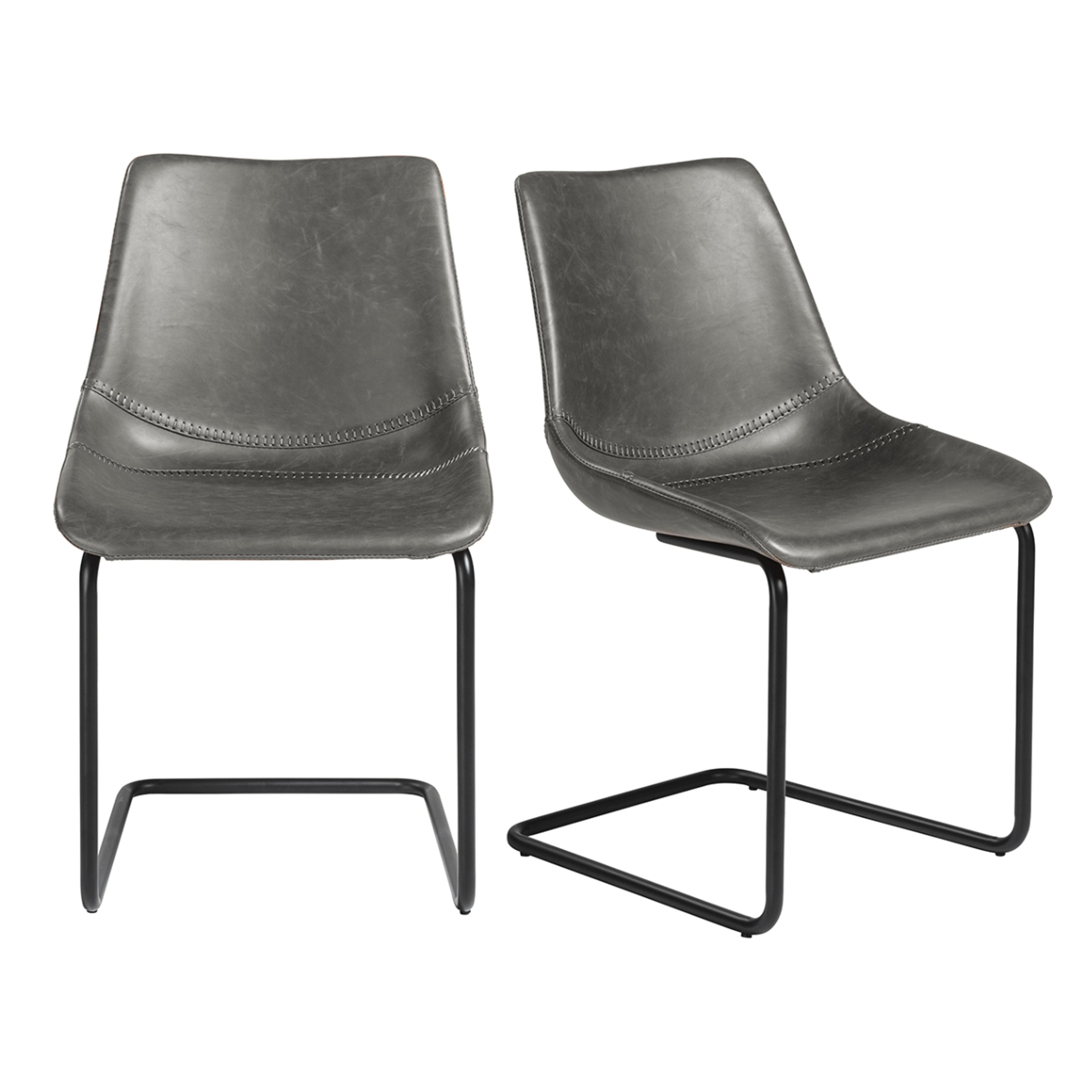 Flynn Side Chair Set of 2 - Genuine Leather Upholstery & Coated Metal Legs - Modern Dining Room, Kitchen, or Office Seating