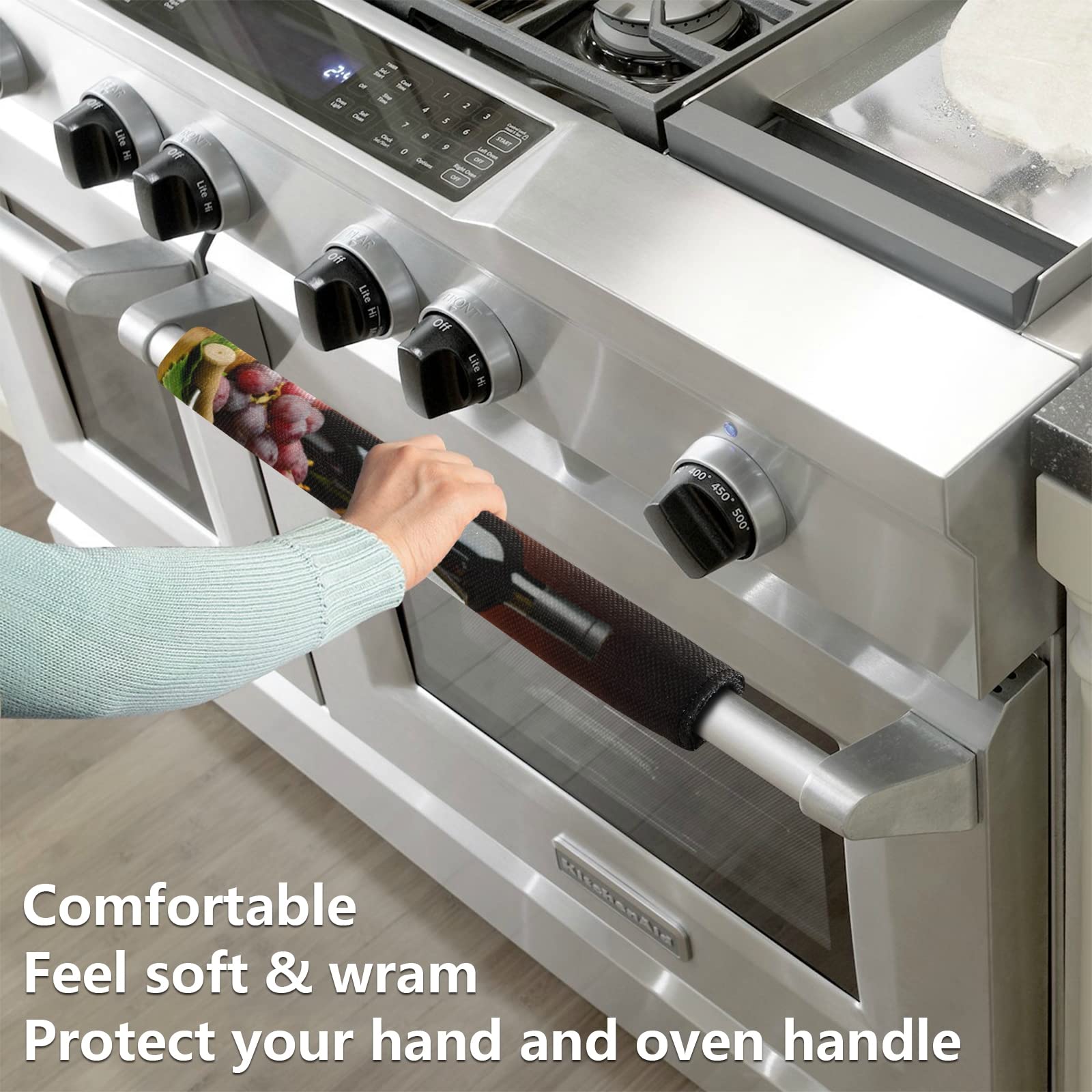 Oak Barrel Wine Fridge Handle Covers Set of 2 - Refrigerator & Dishwasher Door Protectors, Microwave & Oven Handle Guards - Durable Kitchen Appliance Decor for Wine Cellars & Rustic Themed Kitchens