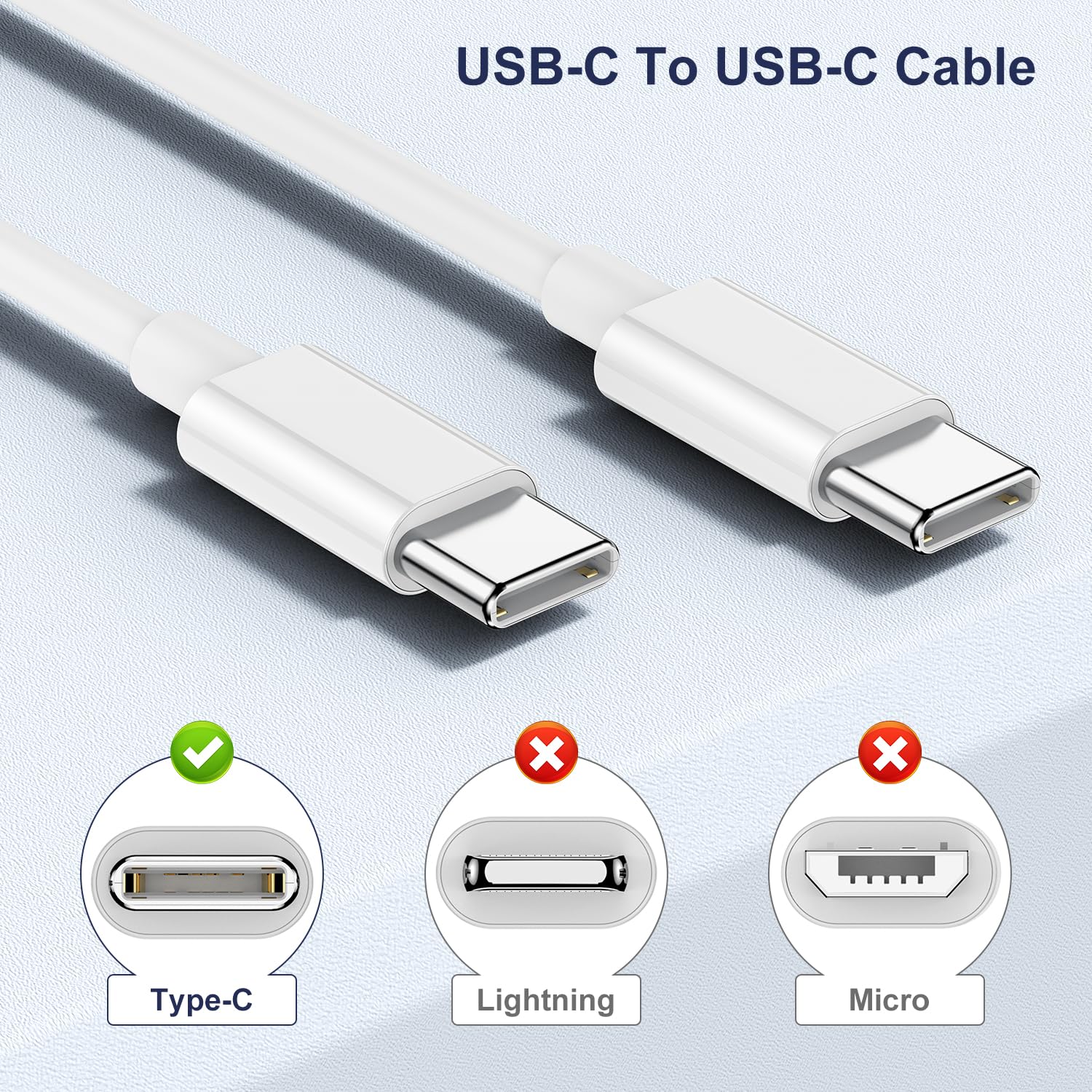 2 Pack 60W USB C to USB C Cable 1M Fast Charging Cord - Compatible with iPhone 16/15/Pro/Max/Mini, MacBook Air/Pro, Samsung Galaxy S23+/S23/S22+/S22/S21+/S21 - Perfect for Home, Office & Travel Charging