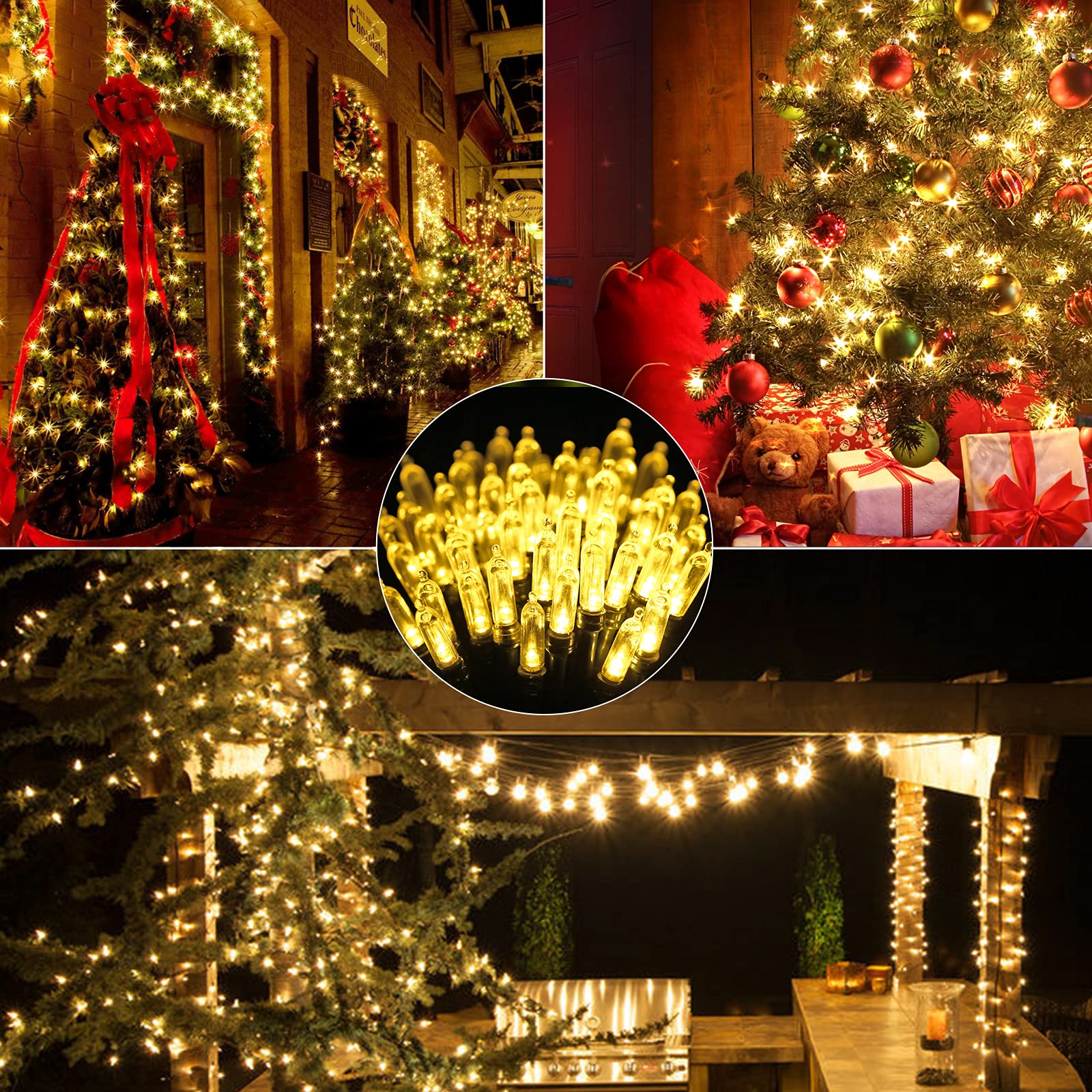 Flacchi 100 LED Warm White Christmas Lights - 33 ft Battery Operated Waterproof String Lights with 8 Modes & Auto Timer - Perfect for Indoor Outdoor Holiday Decor, Xmas Tree, Party, Wedding, Garden, and Home Decoration
