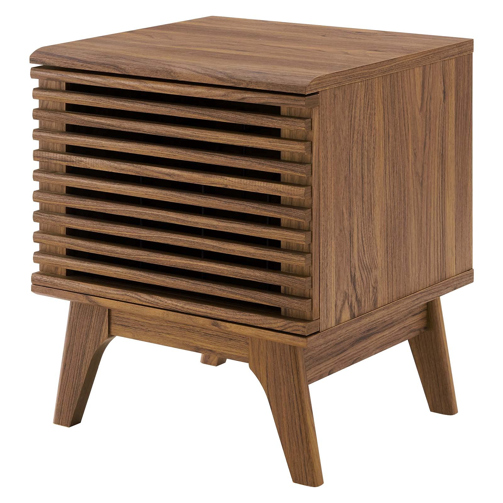 Modern Brown Walnut Wood Sofa Side Table Display Stand - Contemporary End Table for Living Room, Lounge, Hotel & Hospitality Decor