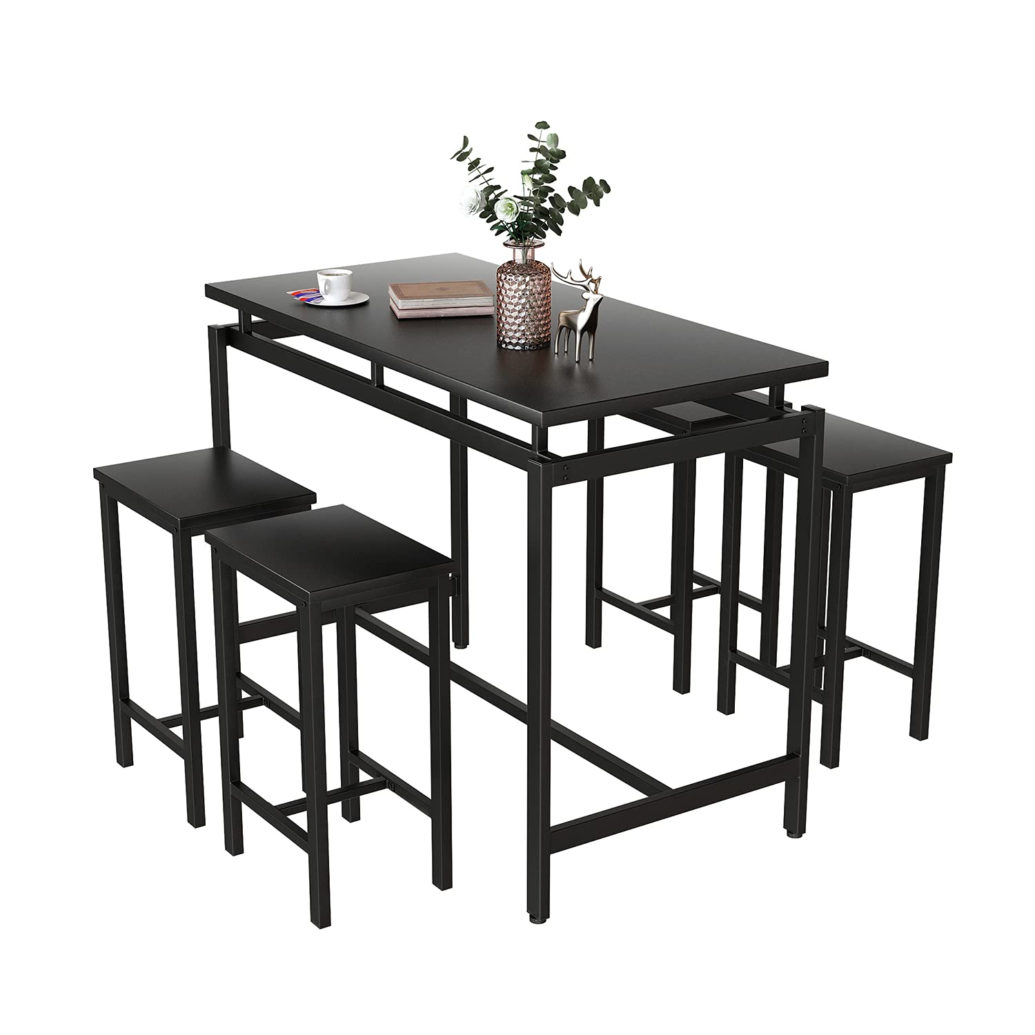 AWQM 5-Piece Modern Dining Table Set with 4 Chairs - Kitchen Breakfast Bar Table & Stool Set for Pub, Living Room, Breakfast Nook - Easy Assembly Home Furniture for Small Spaces & Apartments