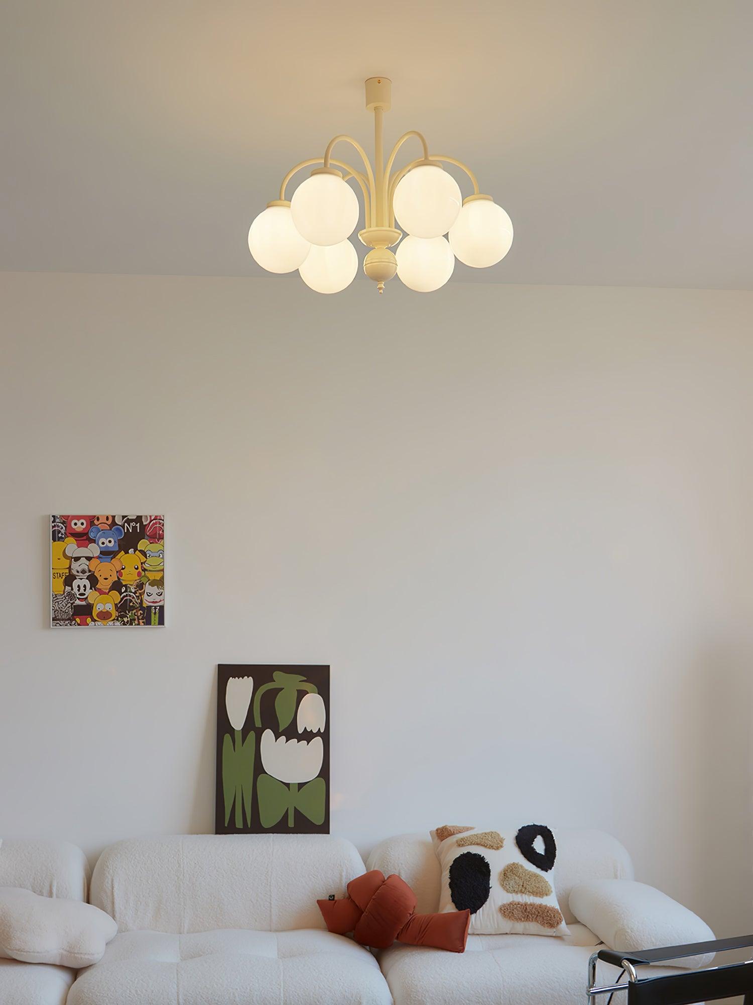 Elegant Cream Glass Sphere Chandelier - Modern Crystal Ceiling Light Fixture for Dining Room, Bedroom, or Living Room Decor