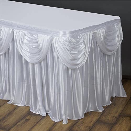 21 ft x 29 Inch White Satin Table Skirt - Banquet Wedding Party Decor, Kitchen Dining Catering Supplies for Events, Parties & Home Decor