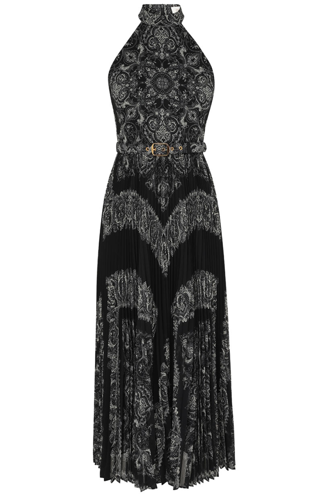 Sunray Halter Picnic Dress for Women - Black Paisley Floral Print Summer Sundress | Beach Vacation, Garden Party, Outdoor Date Night Outfit