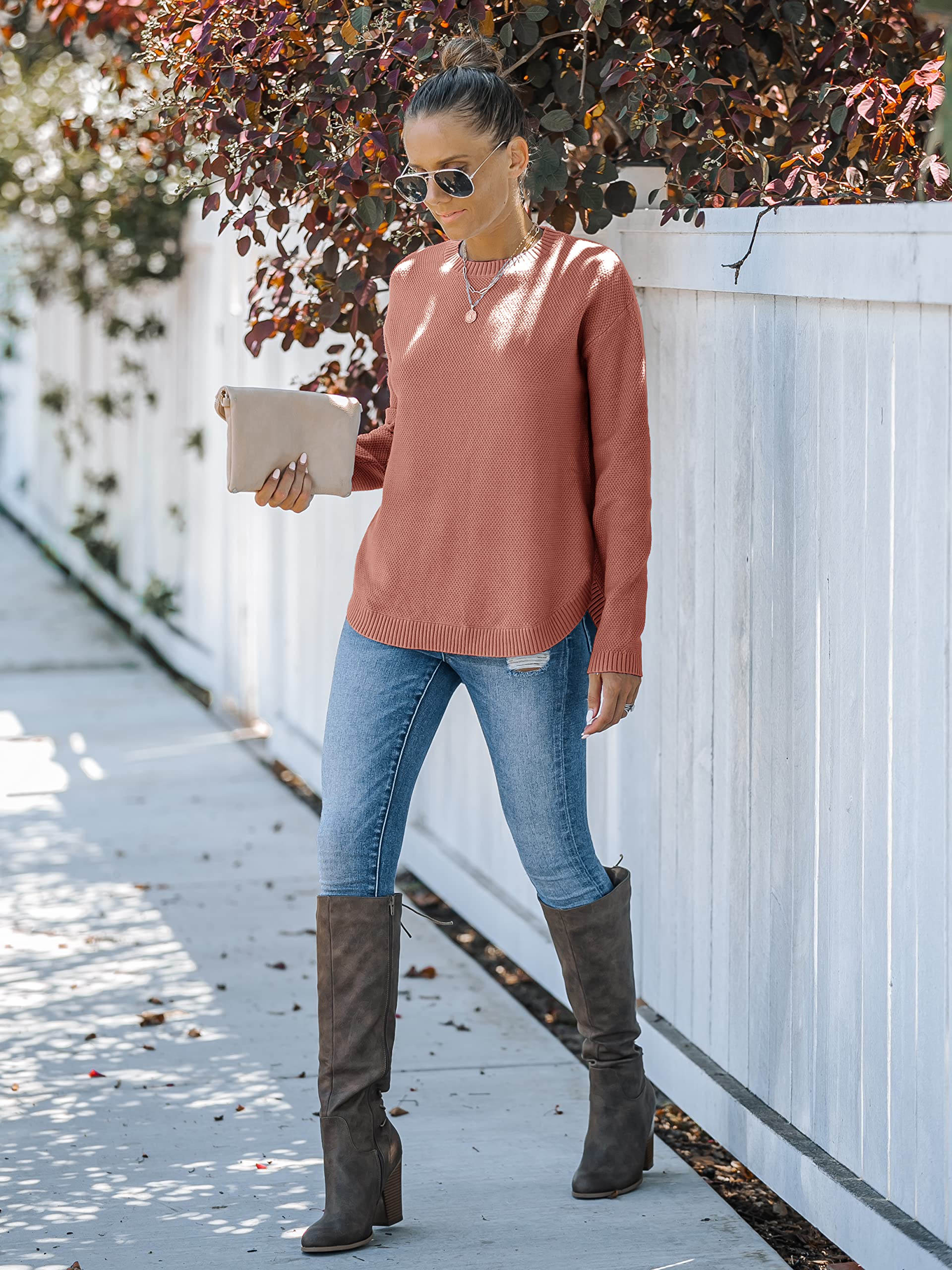 MEROKEETY Women's 2025 Fall Long Sleeve Oversized Crew Neck Solid Color Knit Pullover Sweater Tops - Cozy Casual Wear for Autumn, Winter Layering & Office Outfits