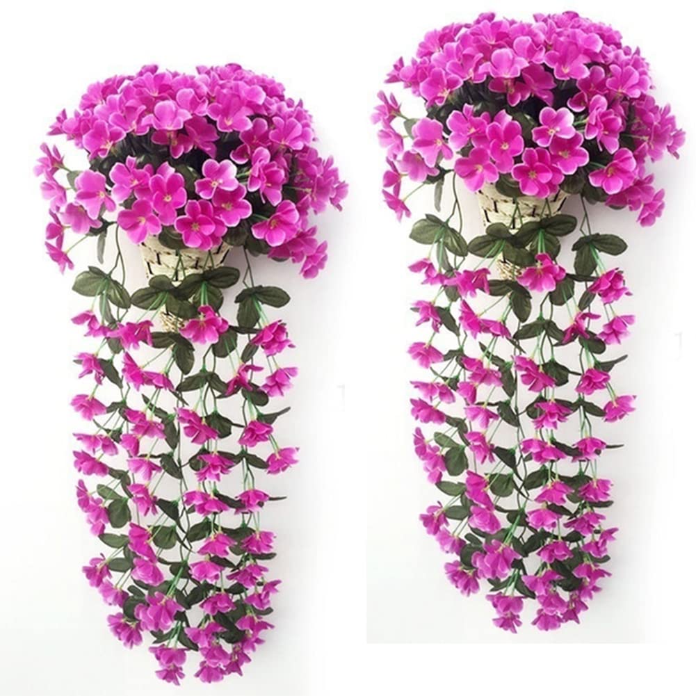 2PCS 31.5 Inch Artificial Violet Hanging Flowers - Faux Vine Plants for Home, Garden, Wedding Decor - Indoor Outdoor Hanging Decorations (Perfect for Porch, Balcony, Patio & Party Decor)