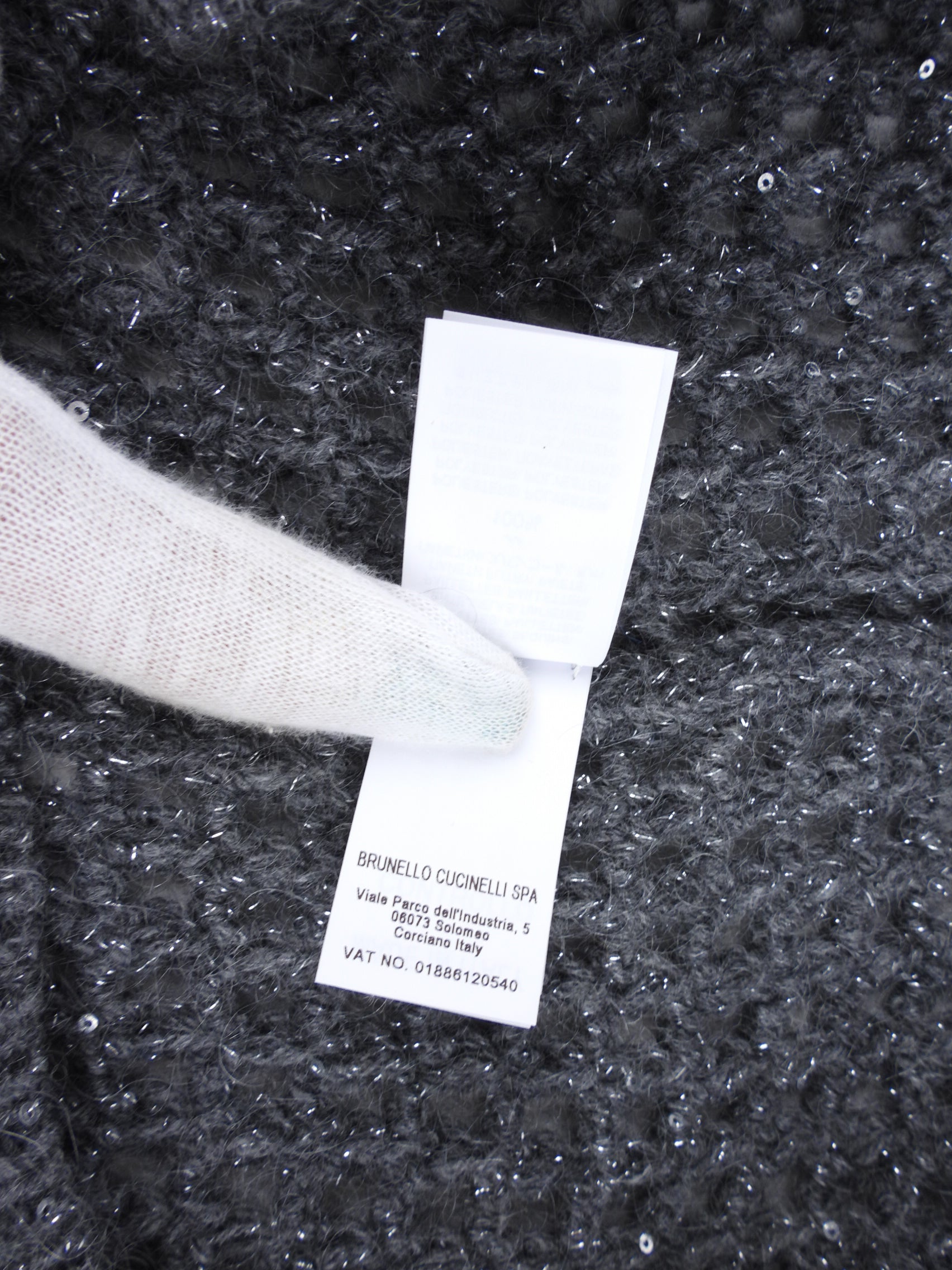 Brunello Cucinelli Charcoal Grey Wool Blend Sequin Knit Mesh Dress - Elegant Evening Wear for Parties & Special Occasions