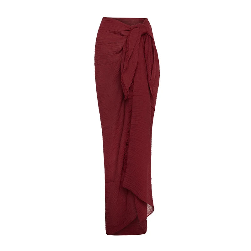 Women's Beach Cotton Linen Long Skirt Set with Lace-Up Cardigan & High Slit Knot Skirt - 2 Piece Summer Vacation Outfit (Brown) | Perfect for Beach Getaways, Tropical Vacations & Boho Fashion Styling