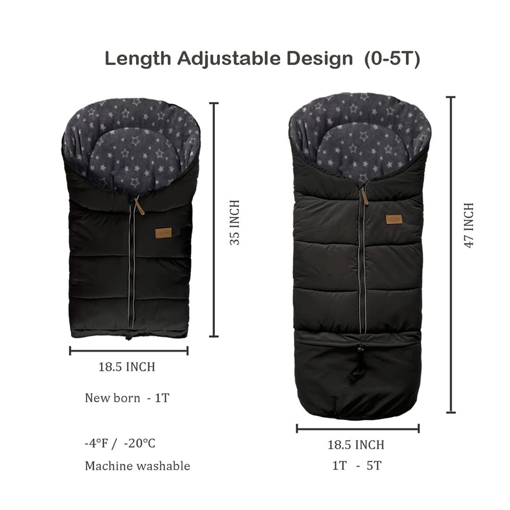0-5T Adjustable Waterproof Stroller Winter Cover - Universal Fit for All Strollers, XL Stroller Bunting Bag for Infants to Preschoolers - Perfect for Outdoor Winter Walks, Shopping & Travel
