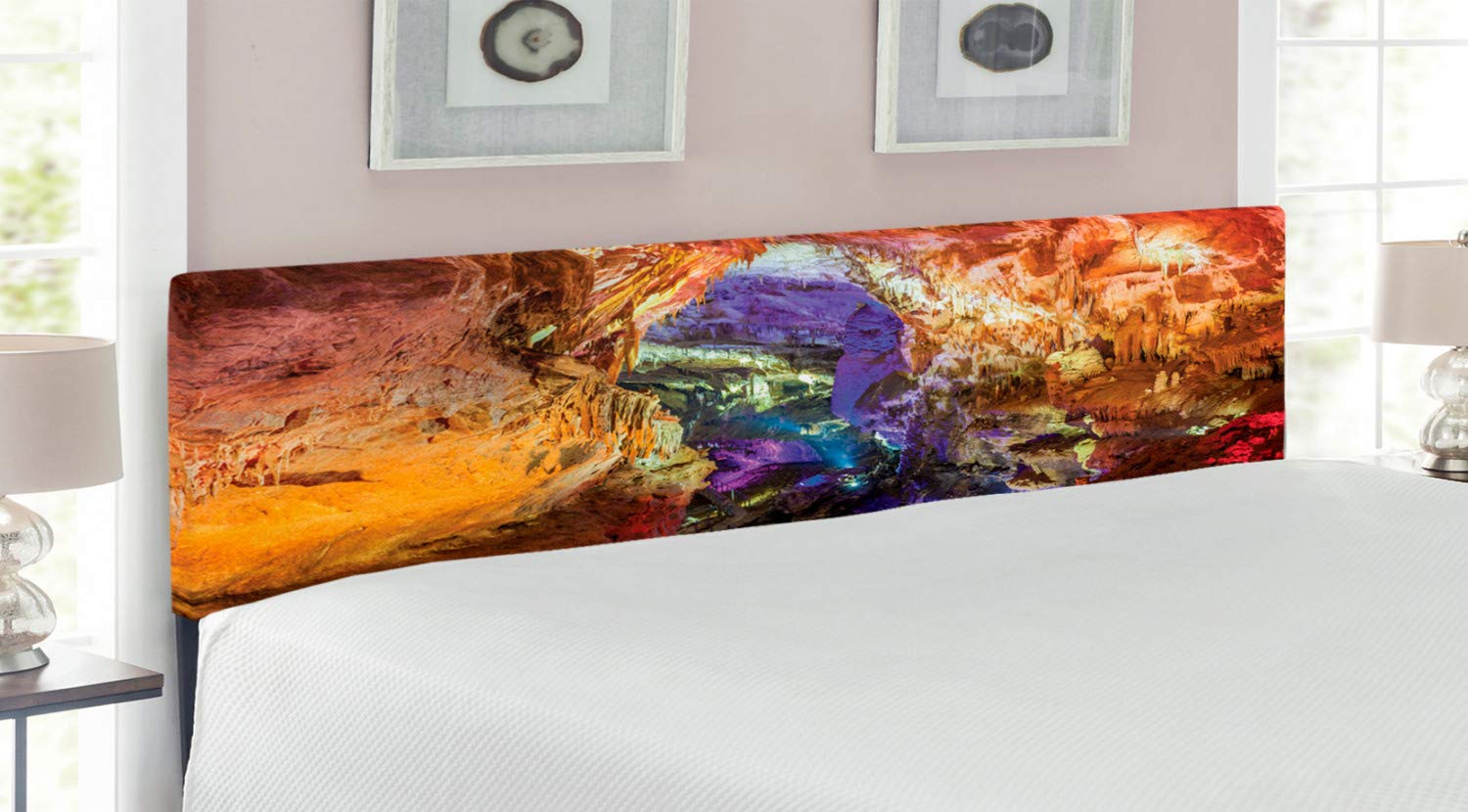 Ambesonne Natural Cave Headboard - Upholstered King Size Bed Headboard with Memory Foam | Prometheus Cave Inspired Design | Dark Karst Underground Mystique Nature Theme | Decorative Metal Frame for Bedroom | Perfect for Nature Lovers & Cave-Themed Home Decor