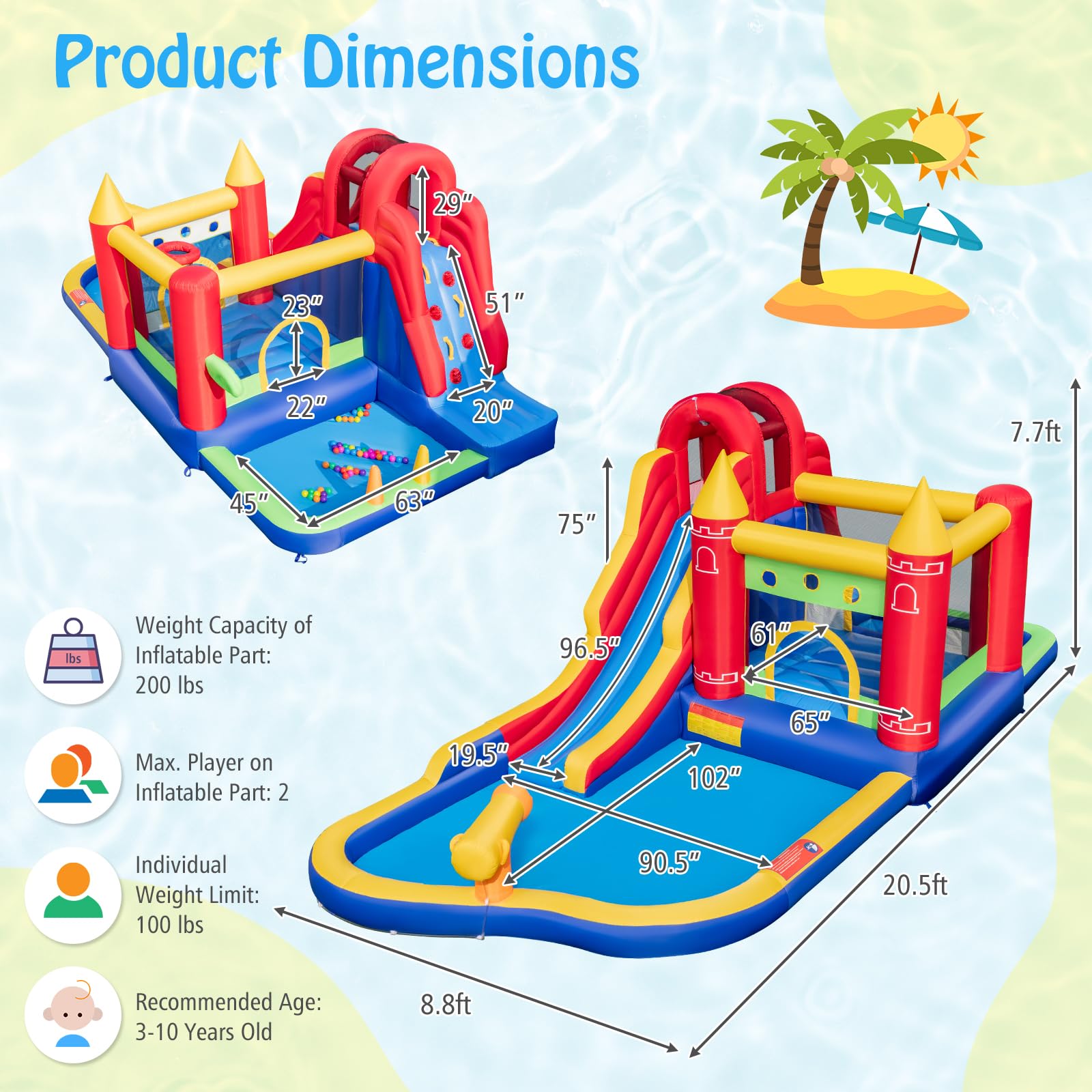 **HONEY JOY 9-in-1 Inflatable Water Slide & Bounce House Combo with Splash Pool, Long Slide, and Ball Pit (Includes 50 Balls) - Fun Backyard Water Park for Kids & Adults (Blower Not Included) - Perfect for Summer Parties, Birthdays, and Outdoor Family Fun**
