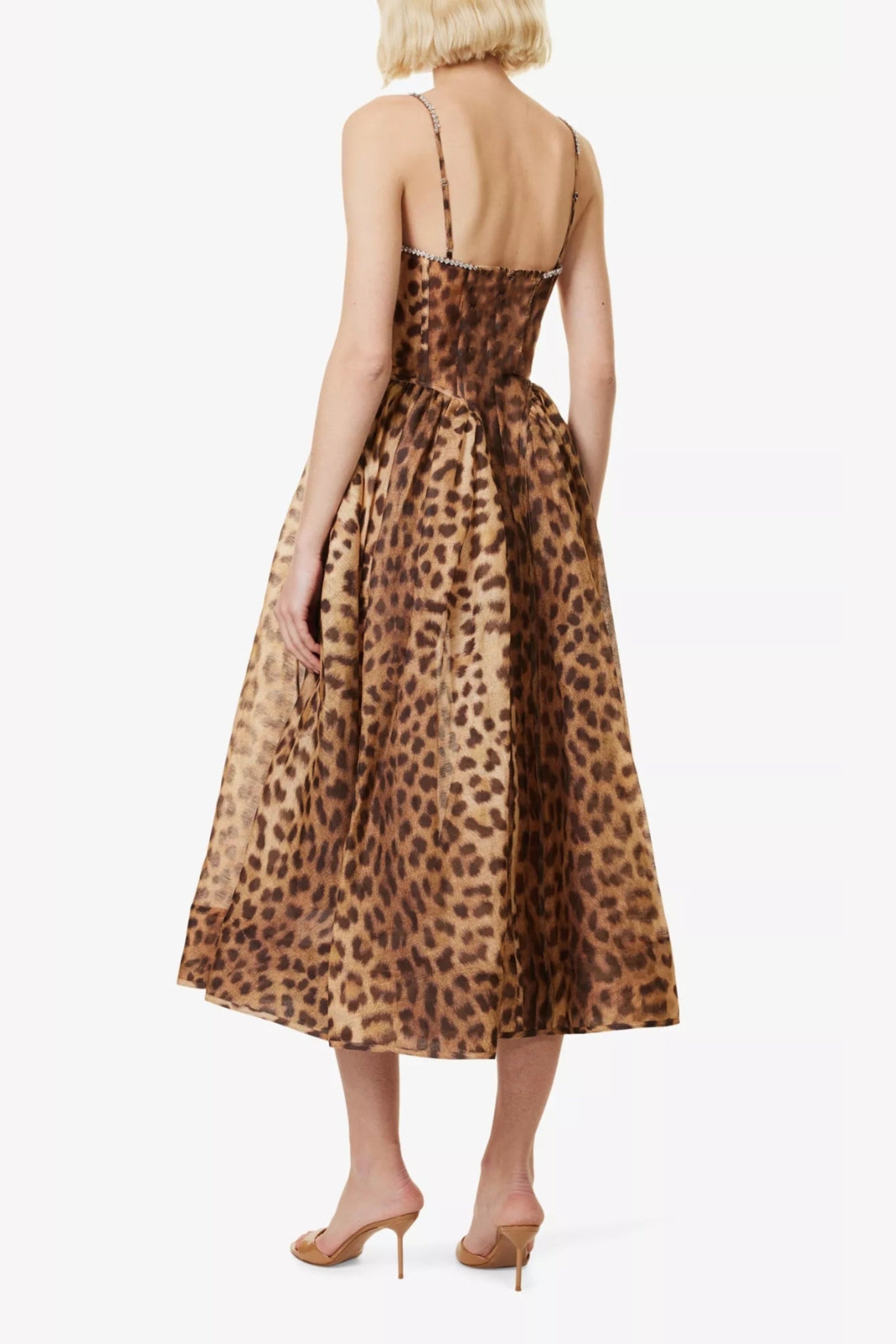 Animal Print Crystal Bustier A Line Midi Dress for Women - Elegant Party & Evening Wear - Perfect for Cocktail Parties, Date Nights & Special Occasions