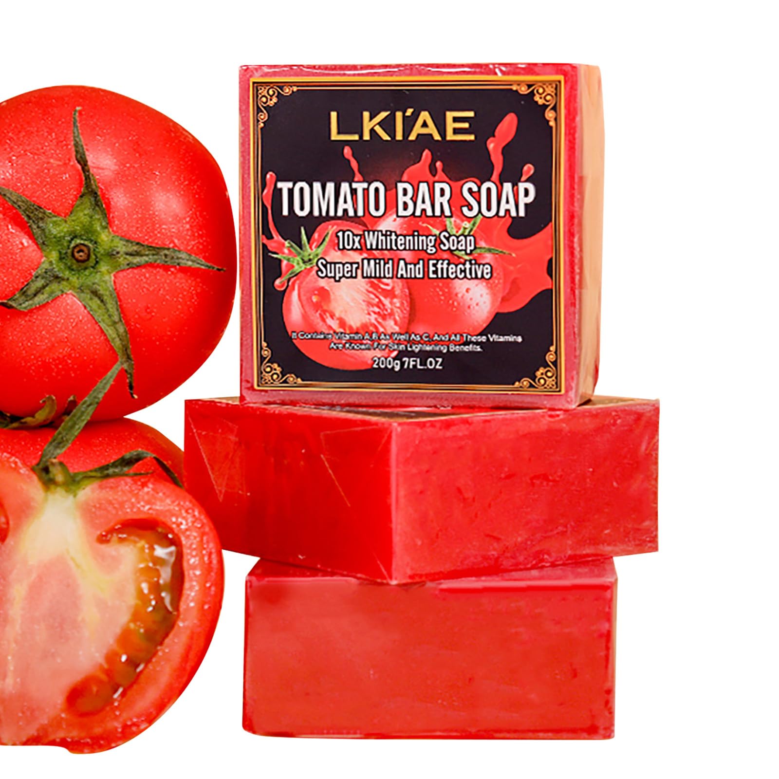 LKIAE Natural Tomato Brightening Soap Bar - Vitamin A/B/C Enriched for Deep Cleansing, Oil Control & Dark Spot Removal | Face & Body Care | 7oz (3-Pack) | Perfect for Acne-Prone Skin & Daily Skincare Routine