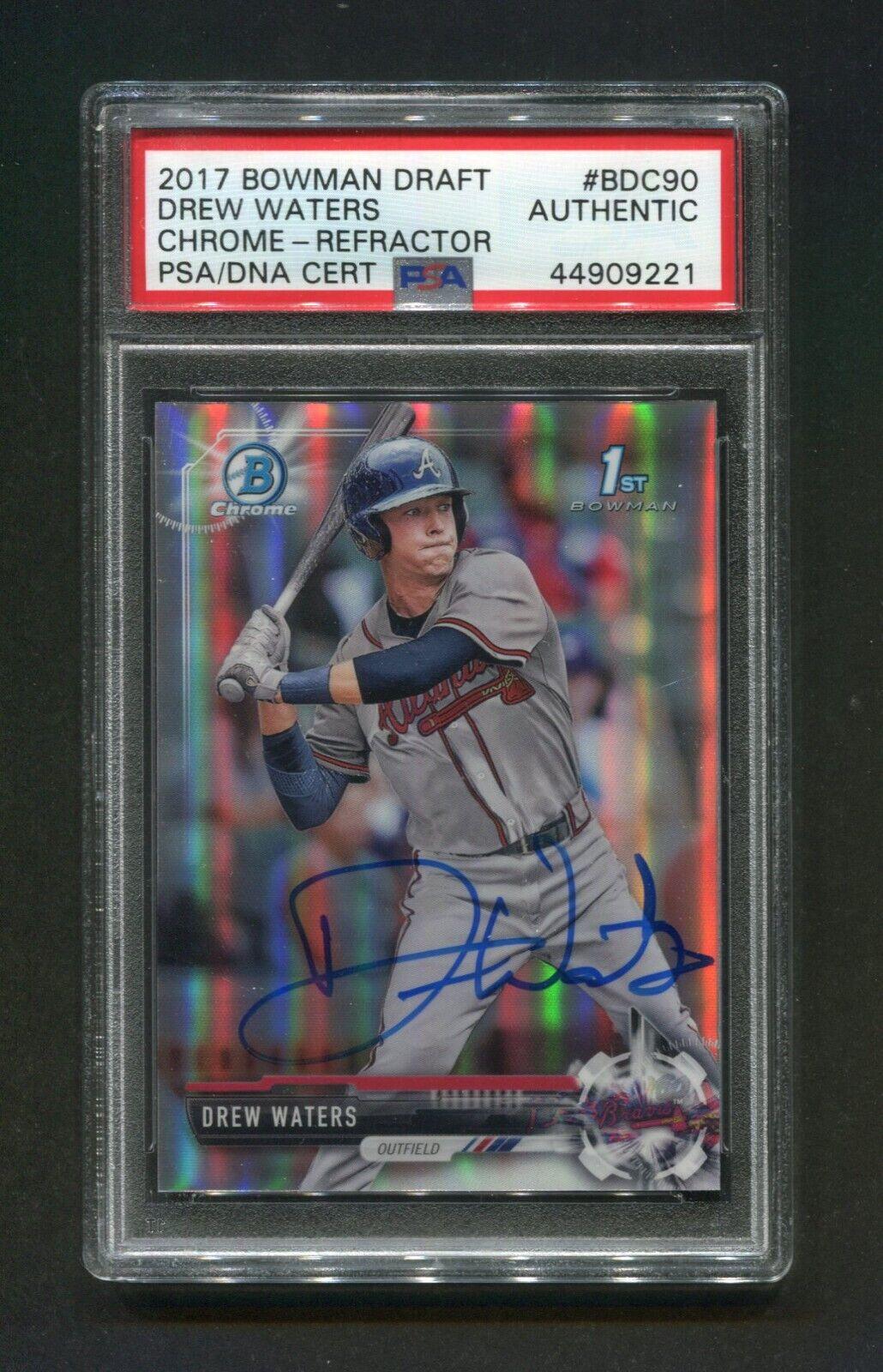 2017 Bowman Draft Chrome Refractor Drew Waters #BDC90 PSA/DNA Autographed Rookie Baseball Card - Collectible Sports Memorabilia for Fans & Investors