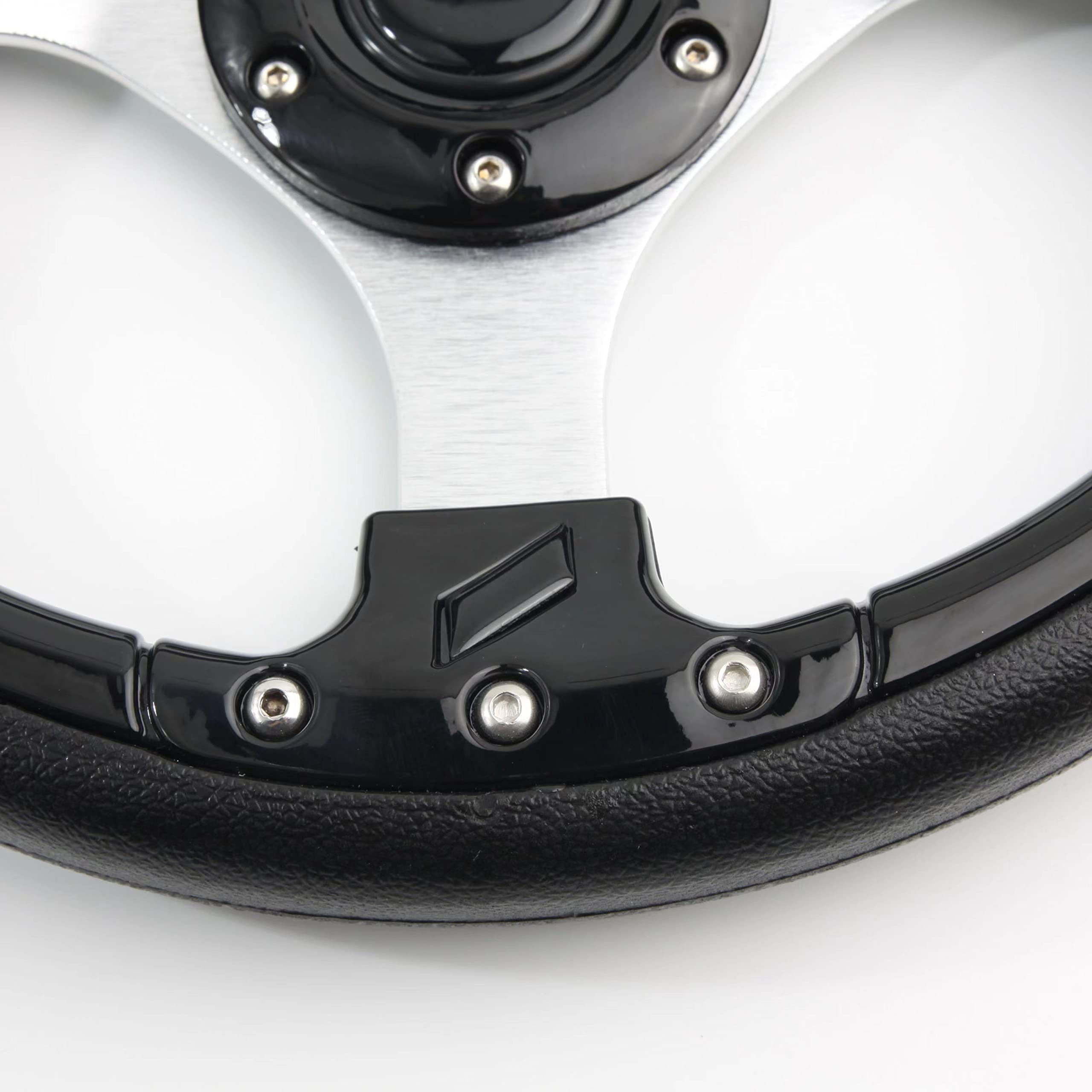 High-Performance Racing Style Steering Wheel for Golf Carts - Compatible with Club Car DS, Precedent, EZGO & Yamaha Models - Premium Vinyl Leather Grip & Brushed Aluminum Spokes (Black) - Perfect for Golf Course Cruising & Off-Road Adventures