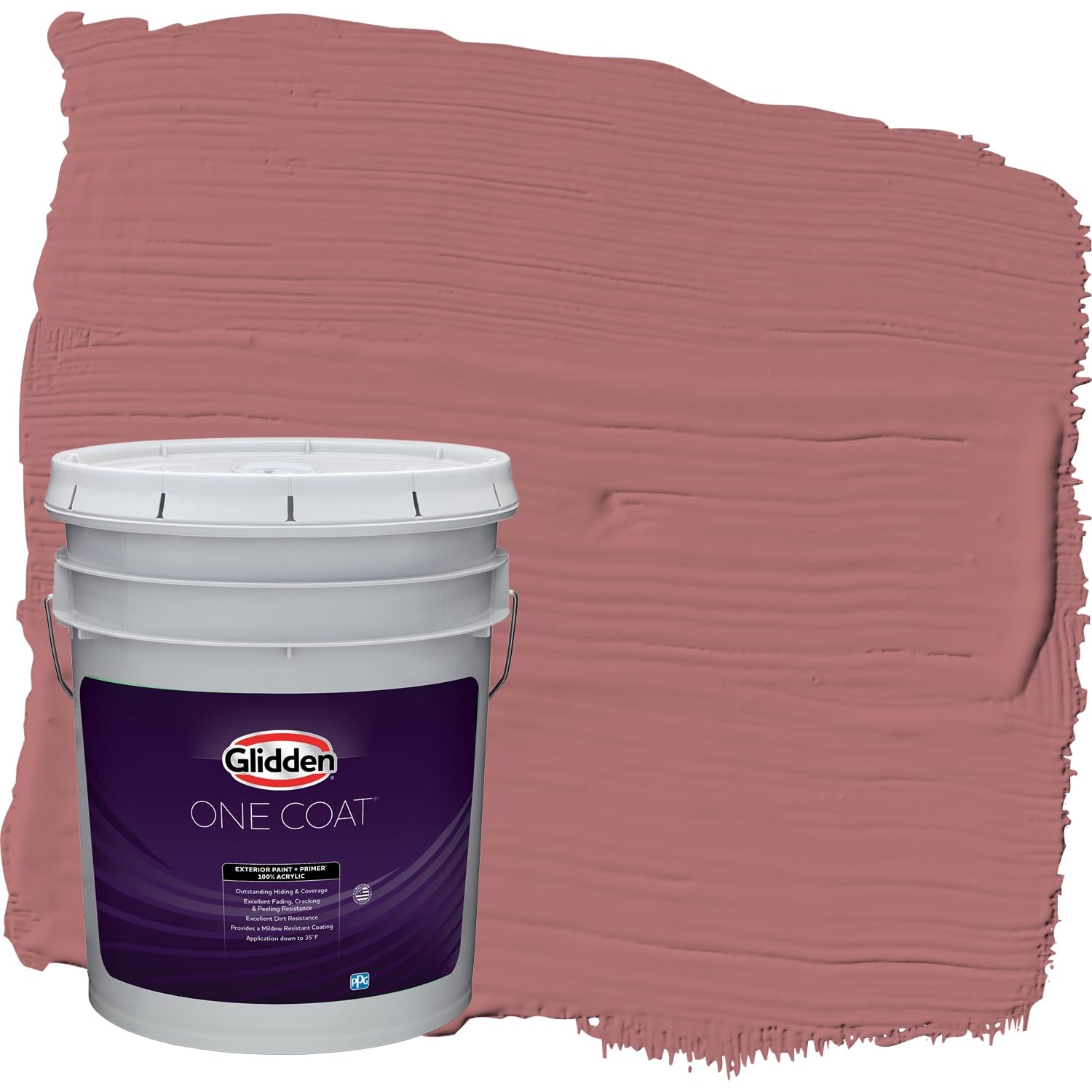 Glidden Exterior Paint and Primer in One - Red Horizon Glow Satin Finish, 5-Gallon Bucket, One-Coat Coverage for Long-Lasting Protection | Perfect for House Siding, Fences, and Outdoor Wood Surfaces