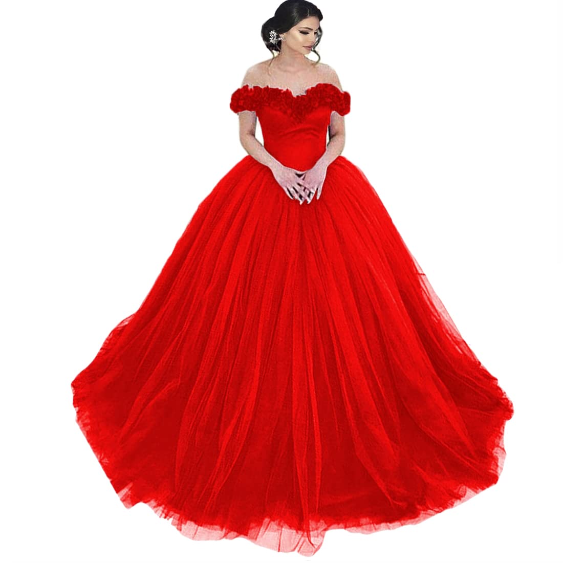 Elegant Off Shoulder Quinceanera Dress for Women - Floral Lace Tulle Ball Gown for Wedding, Evening Party & Prom | Perfect for Sweet 16, Homecoming & Special Occasions