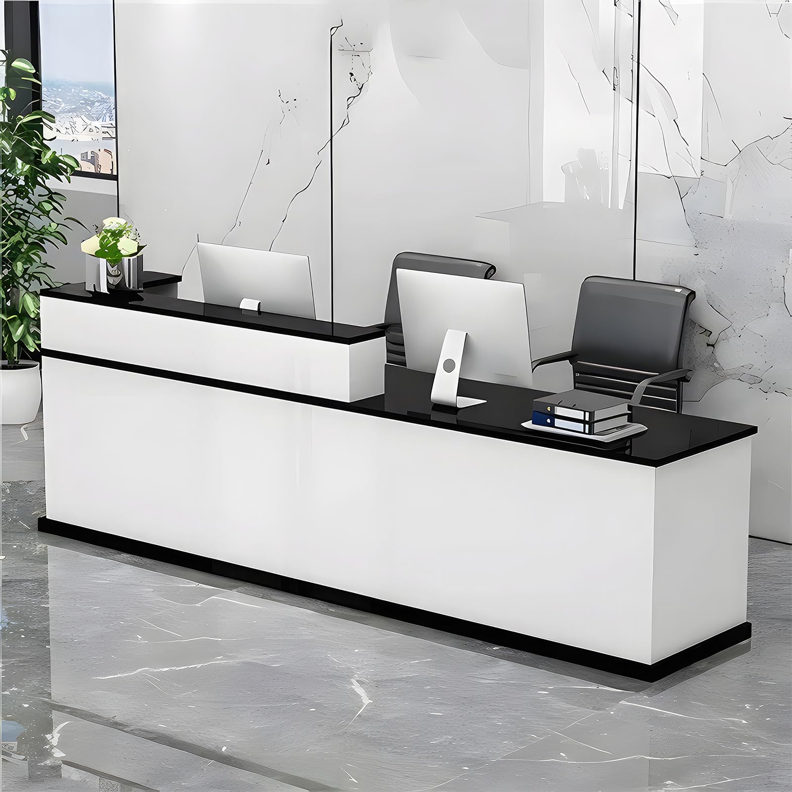 Modern Wooden Reception Desk with Lockable Storage Drawers & Keyboard Tray - 55.11