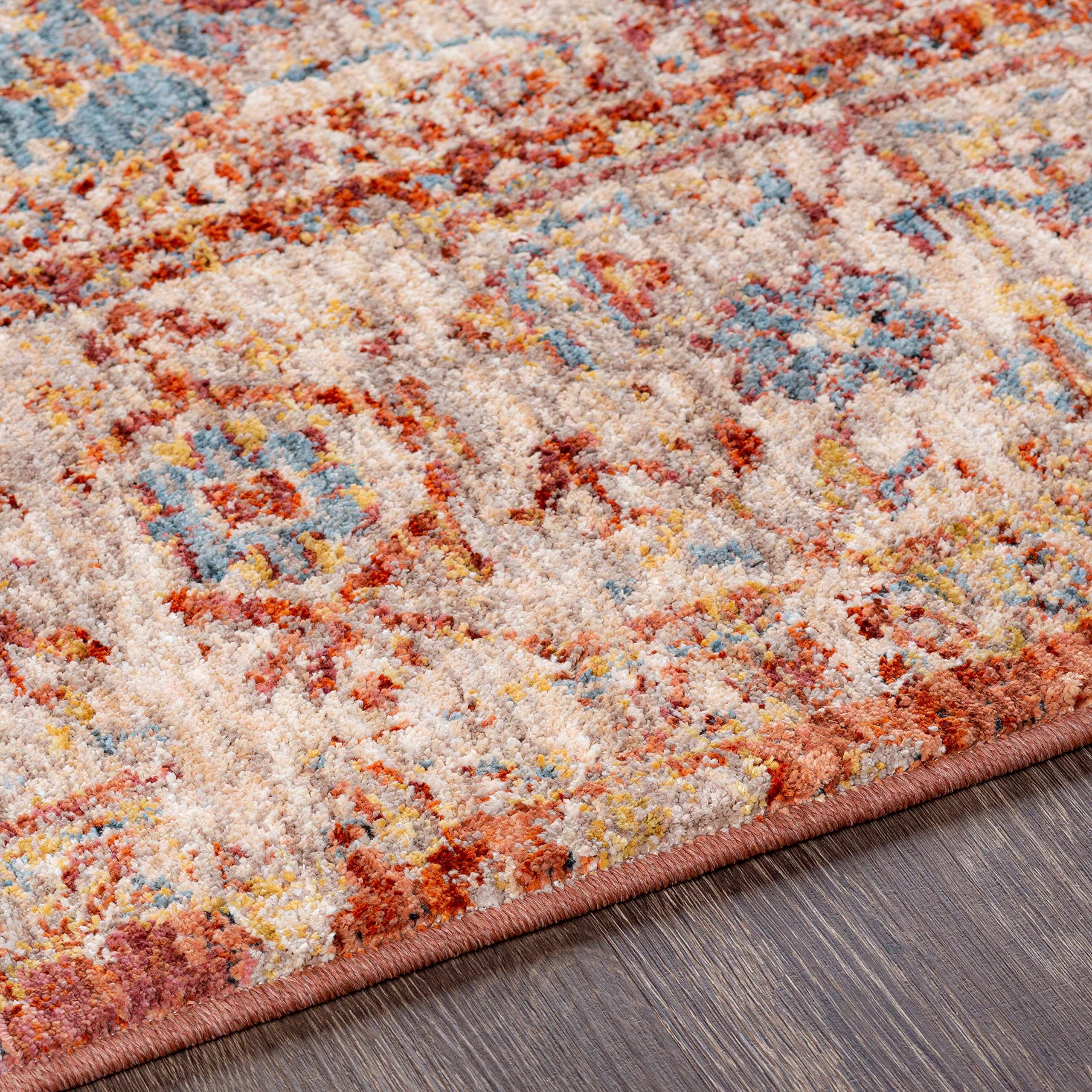 Hauteloom Powassan Modern Area Rug for Living Room & Bedroom - Soft Gray, Beige, Red - 9' x 12'2