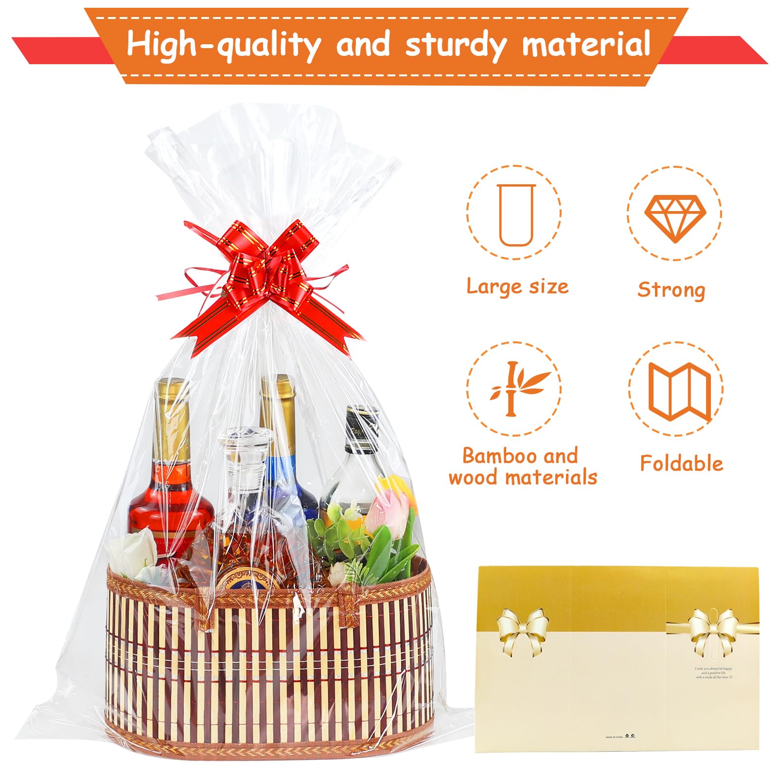 Sturdy Woven Bamboo Gift Baskets Set with Handles - Perfect for Baby Showers & Birthday Gifts