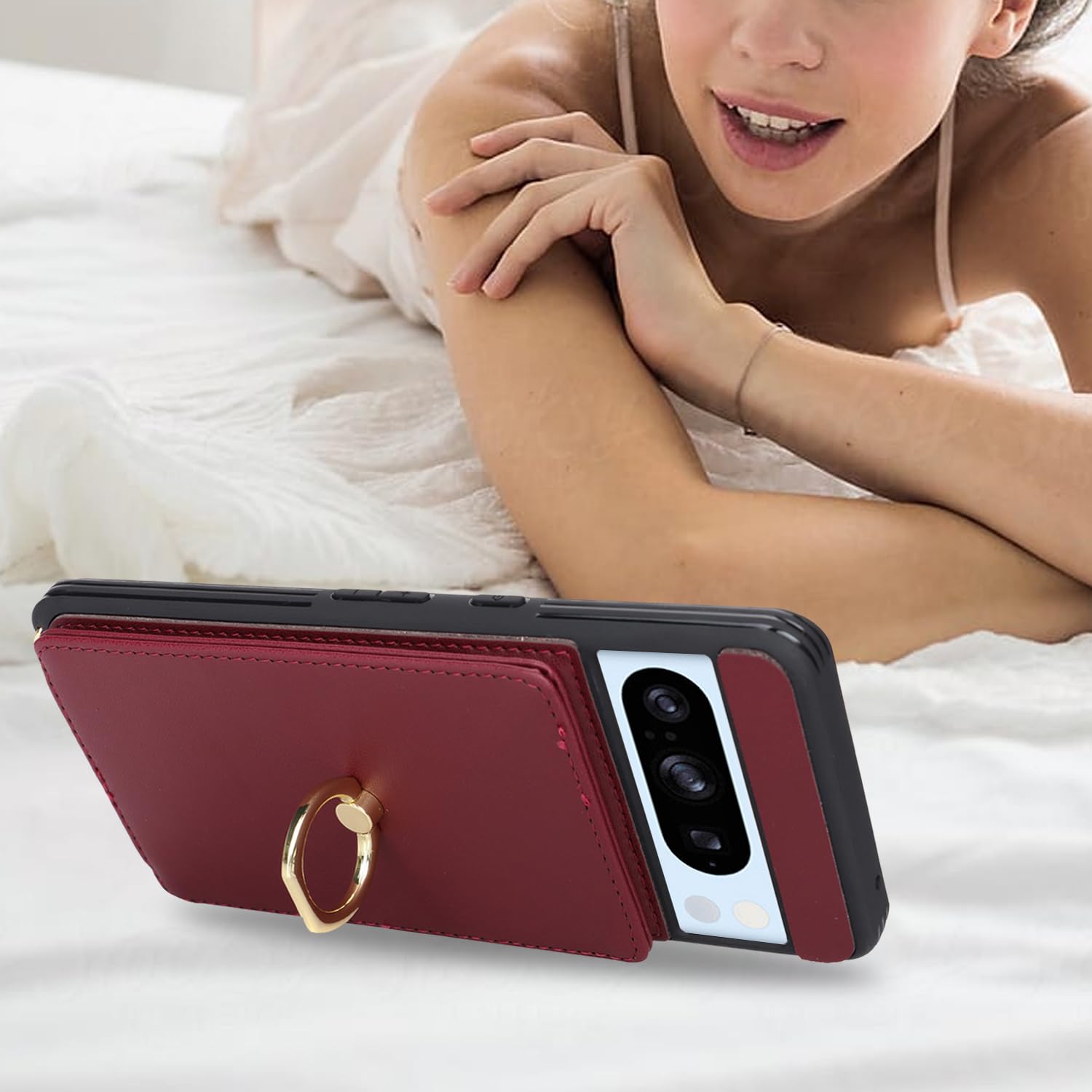 Google Pixel 8 Pro Case 6.7 inch - Slim Wallet Phone Case with Card Holder, Crossbody Lanyard & Kickstand (Wine Red) | Perfect for Women's Everyday Use, Travel & Hands-Free Convenience