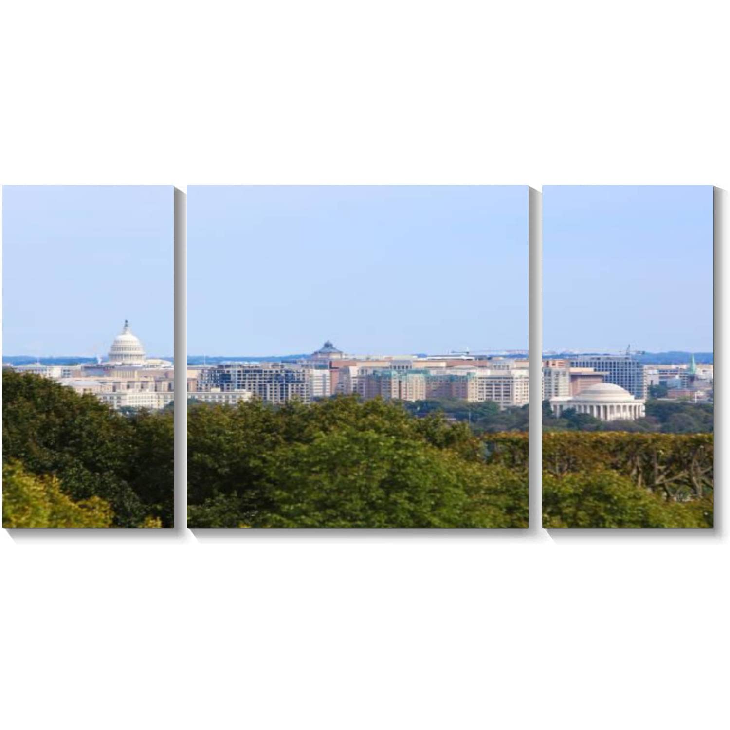 3 Panel Canvas Wall Art Prints - US Capitol Skyline Stretched & Framed Painting, Home Decor for Living Room & Bedroom, Ready to Hang | Perfect for Office, Dorm & Gift Giving
